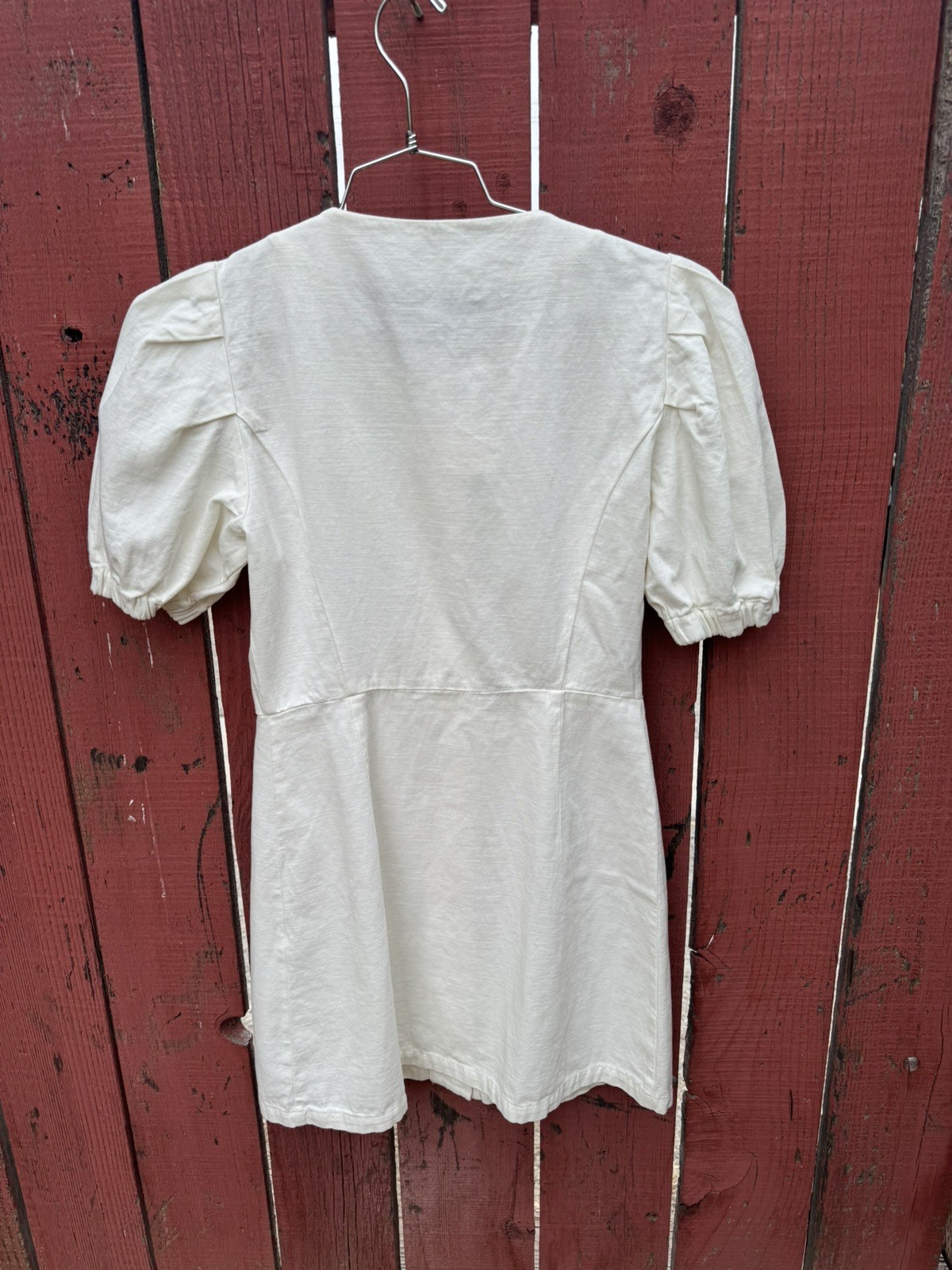 Zara Puff Sleeve White Linen Cotton Dress Homestead Summer Vacation Pretty Woman
