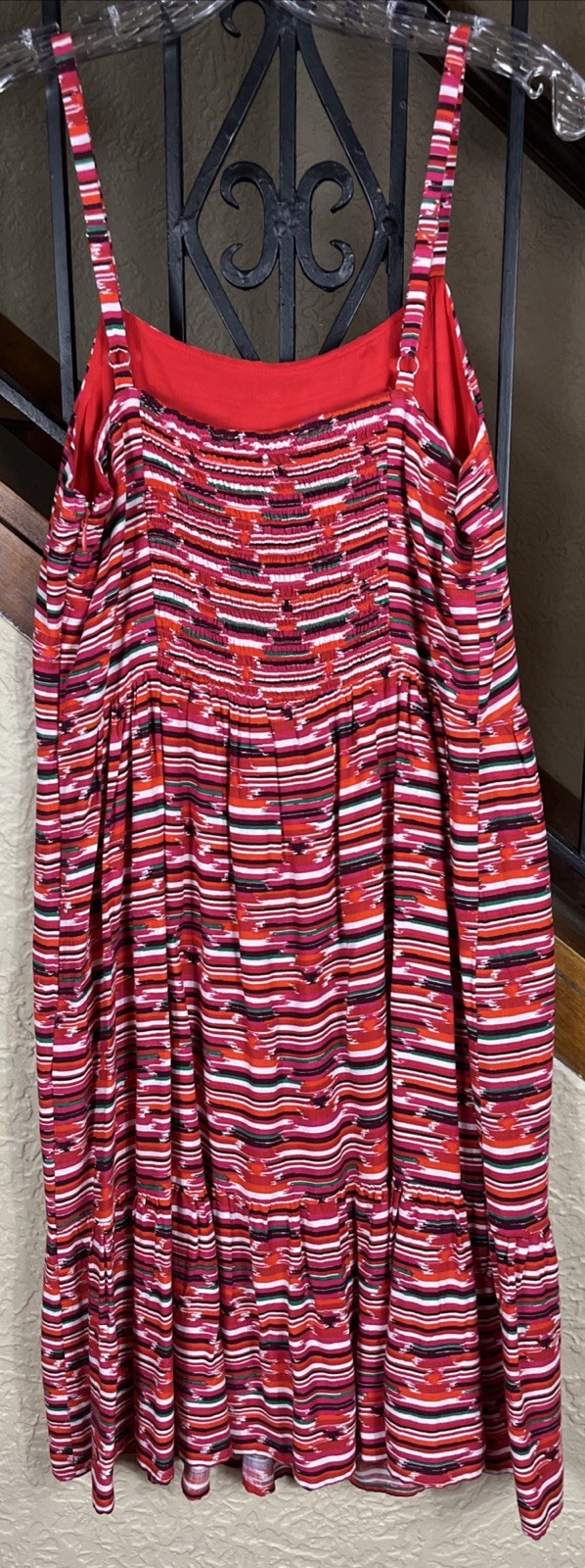 Loft Ikat Smocked Back Adjustable Strap Lined Ruffle Hem Sundress Women’s 10