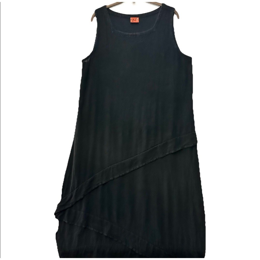 Oh My Gauze Tiered Black Sleeveless Asymmetric Layered Maxi Dress Size 2 L XL