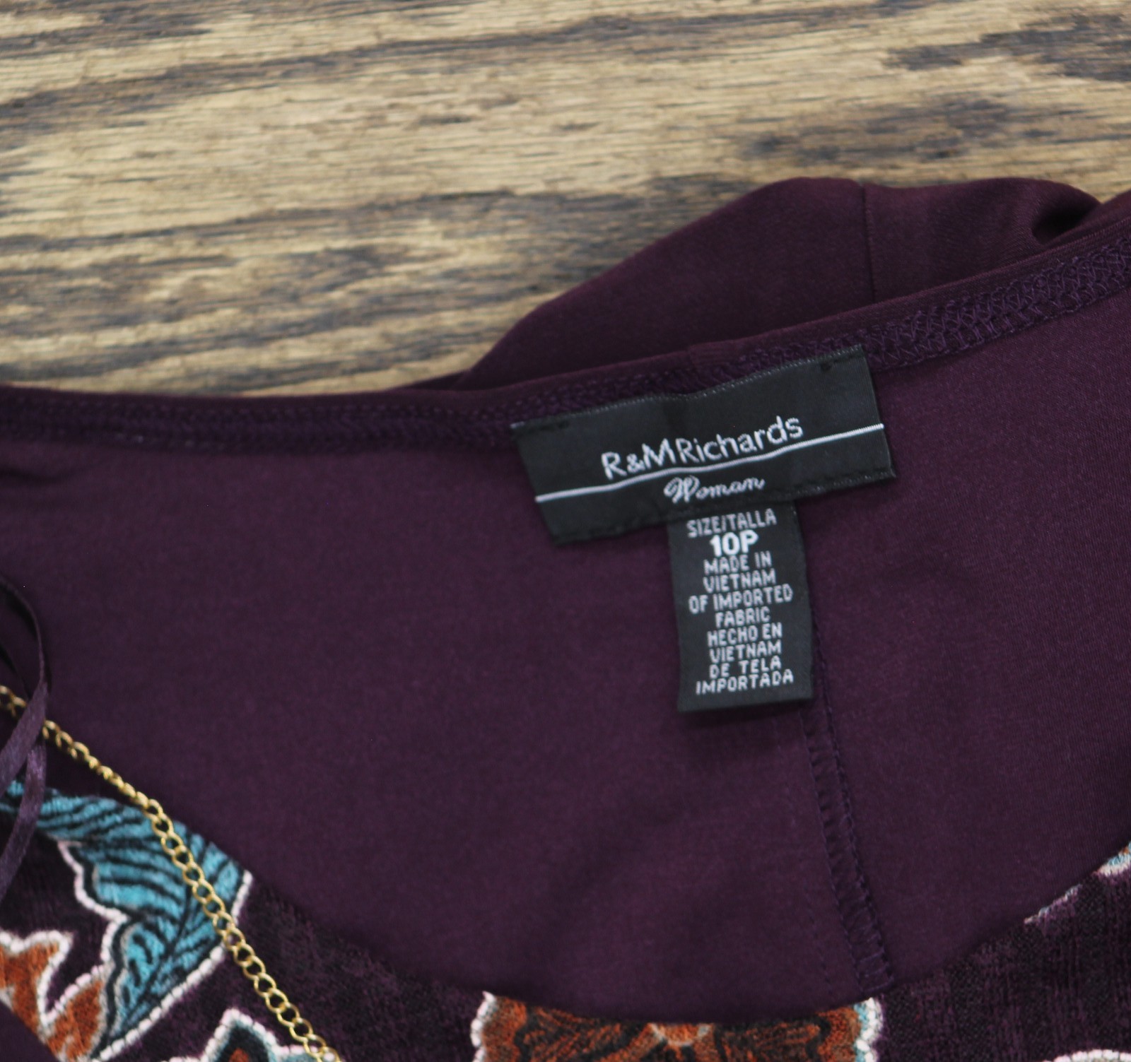 R&M Richards 2-Piece Printed Jacket with Dress Necklace Eggplant Purple 10P