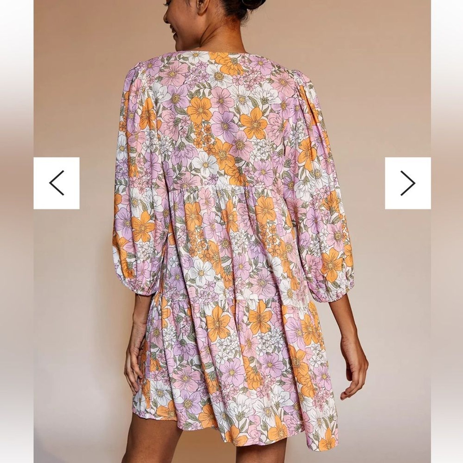 MINKPINK Women’s Ester Smock Mini Dress size XS floral retro boho 60’s dress