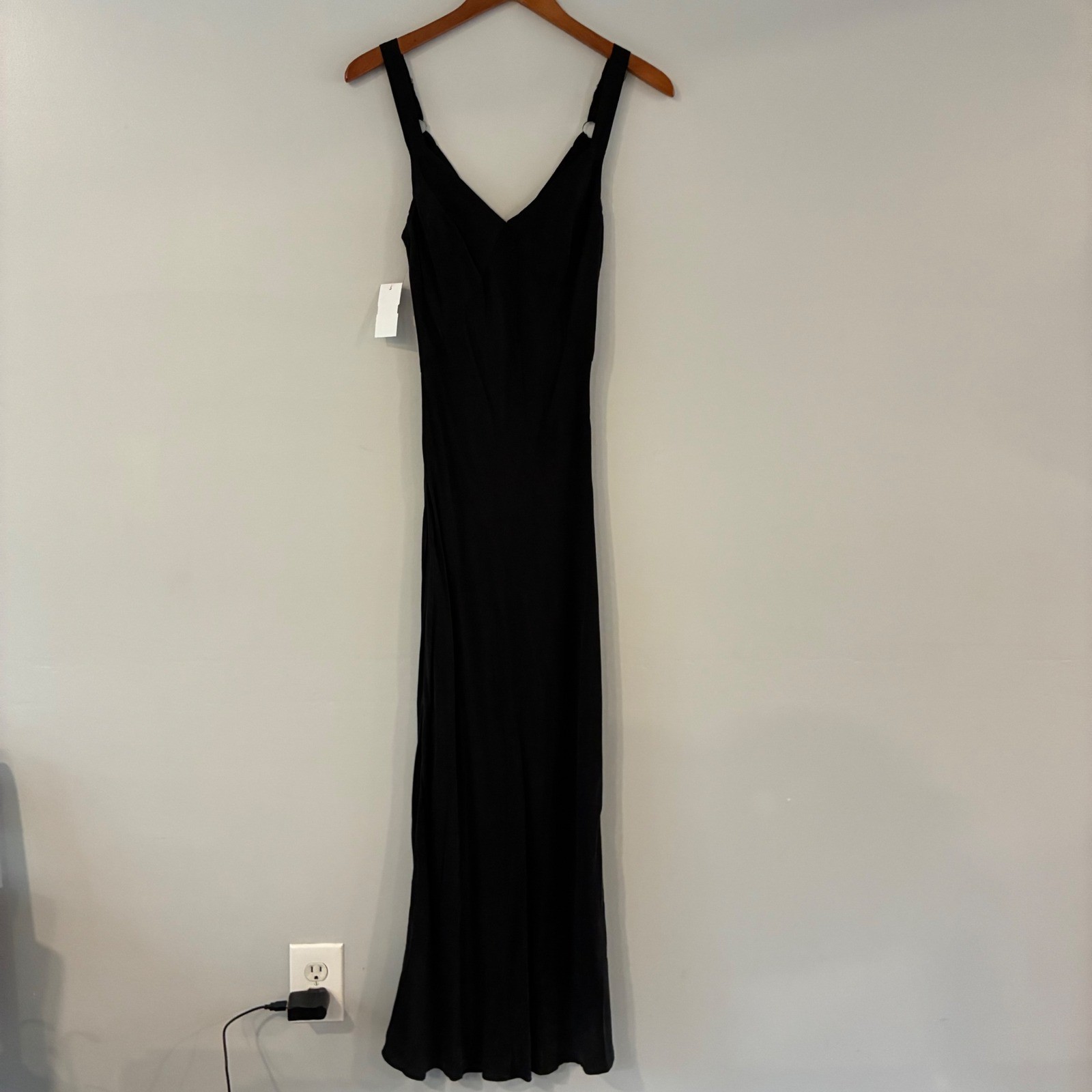 Billy J Maxi Slip Dress 8 Black Minimalist Silky Cocktail Chic Fluid Elegant LBD