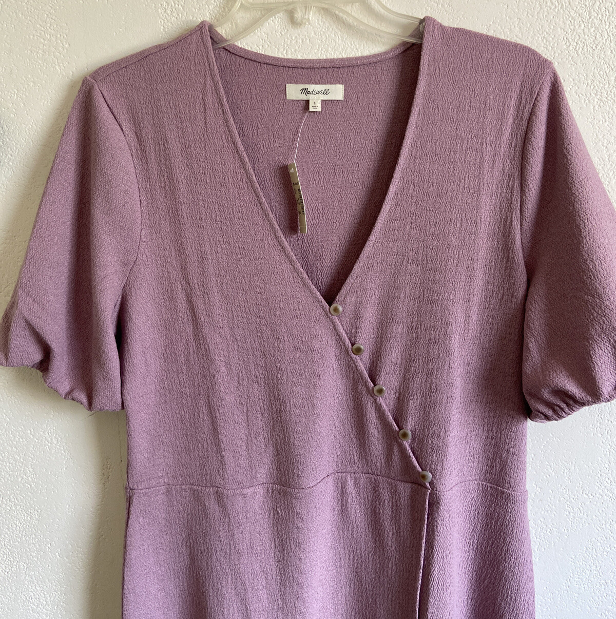 Madewell Dress Cross-Front Button Lilac Sheath Midi Normal Core Sz. L