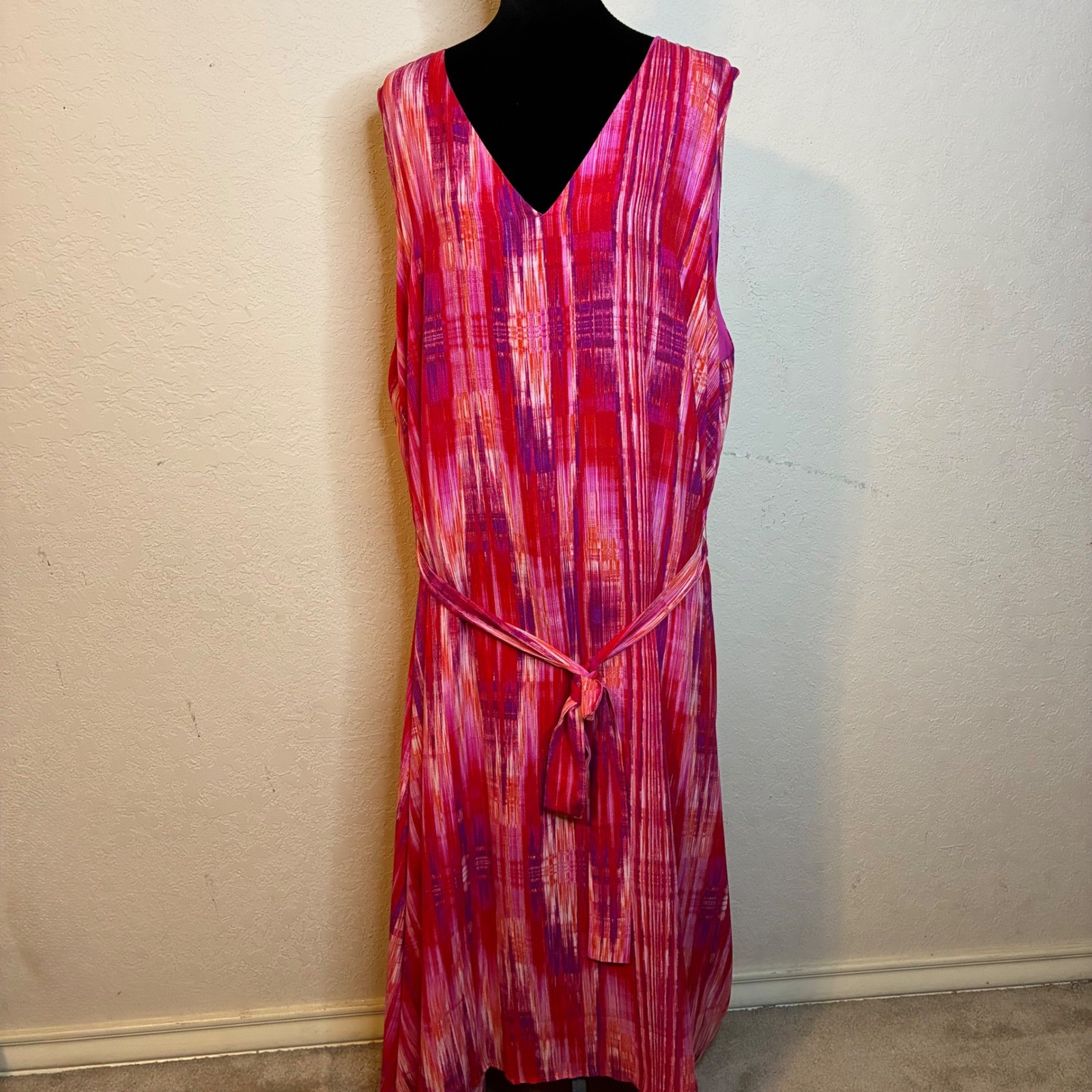 N Natori Illusions Abstract V-Neck Maxi Dress Pink Purple Red 2X GN3351 NEW