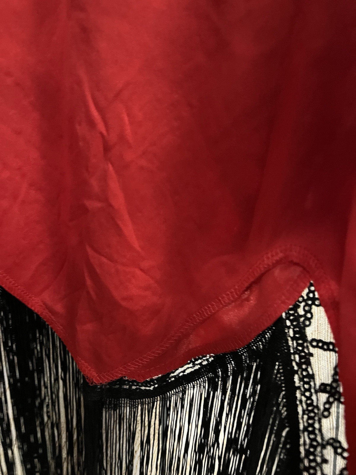 Flapper Dress Roaring 20s M Red Black Beaded Sequin Fringe Gatsby Art Deco Party