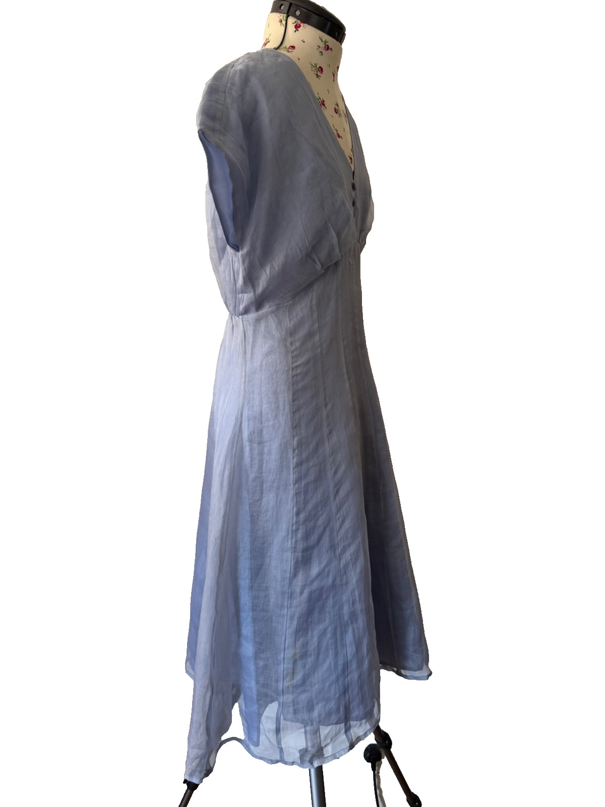 Nancy Mac 100% Pure Silk Dress Size 2 UK 8–10 Blue Shimmer Occasion Midi Dress