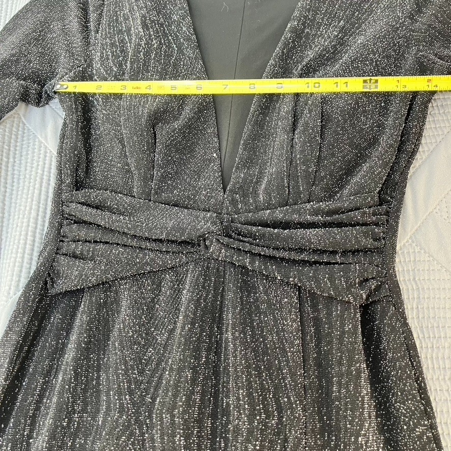 TRIXXI Black Silver Shimmer Chevron Long Sleeve Dress Glam Size M