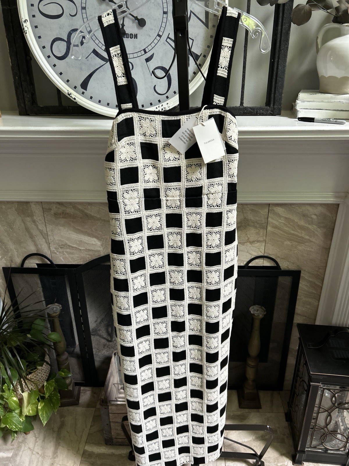 NEW NWT $238 TULAROSA “Anna” black white patchwork maxi dress – sz XXS