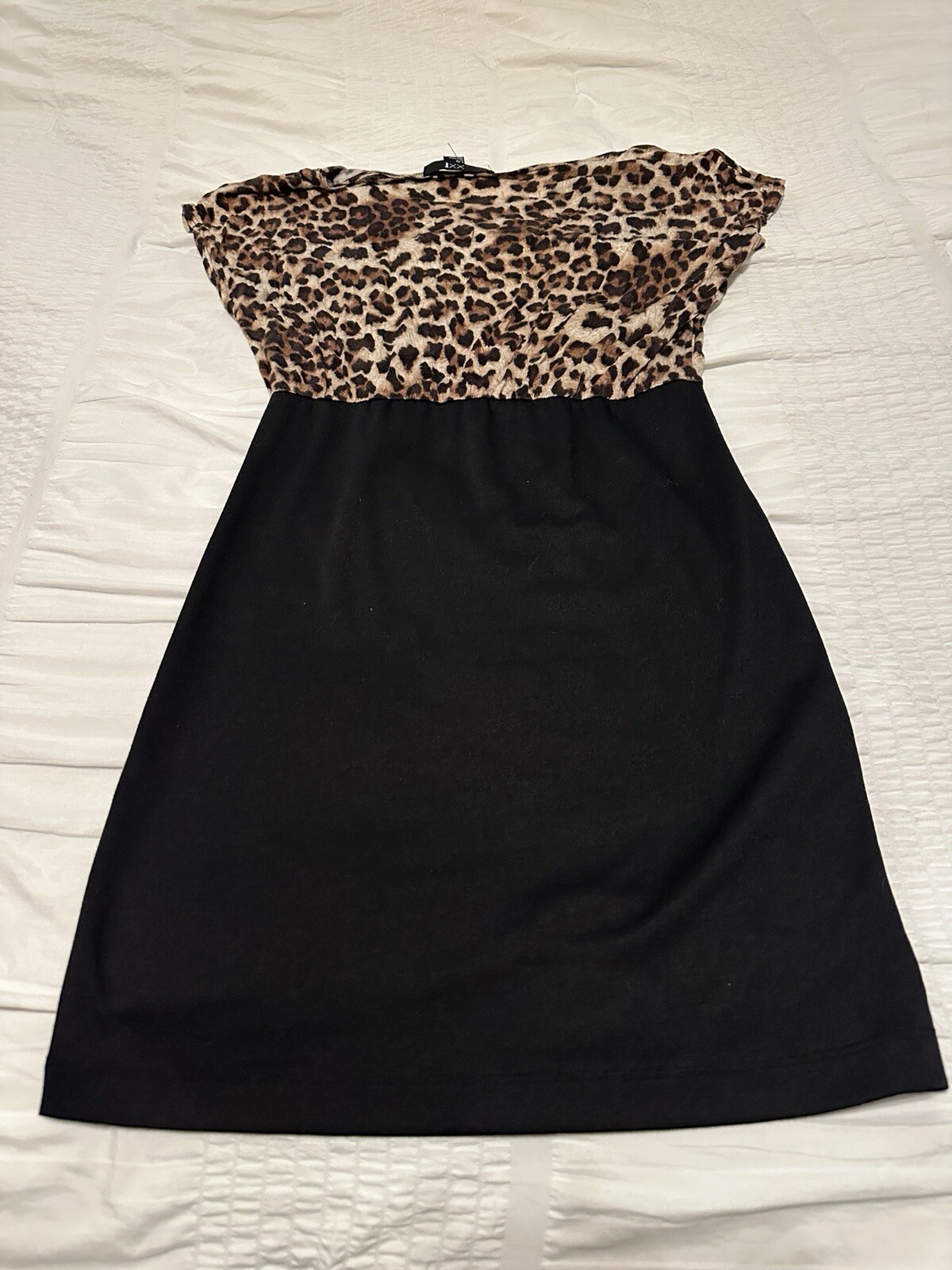 Forever 21 Leopard Black Bodycon Soft Lightweight Dress Women’s Jrs Size L EUC