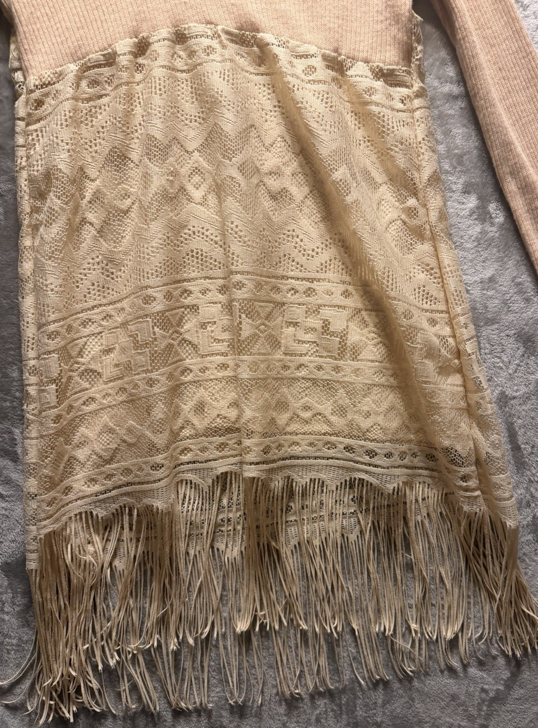 Scully Dress Womens S Beige Western Fringe Boho Crochet Lace Tunic Tribal Lined