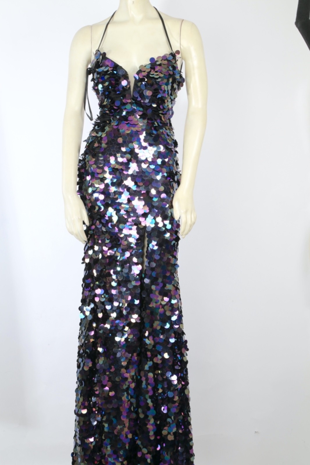 ALYCE Paris Paillette Plunging Neckline Sequin Maxi Prom Dress Gown Women Sz 000