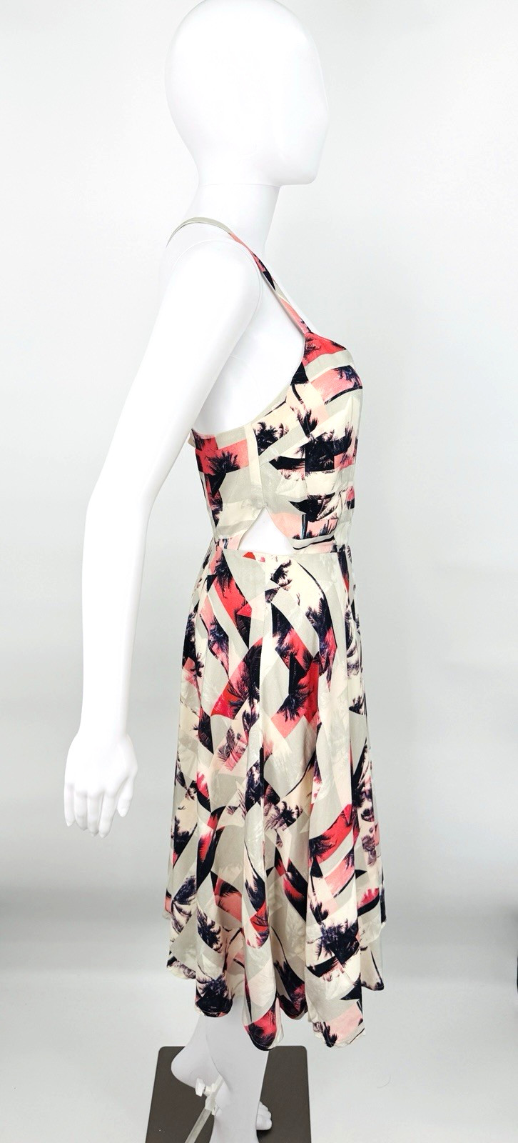 NWT 1. State A-Line Sundress Tropical Palm Spaghetti Strap Peekaboo Sides Sz XS