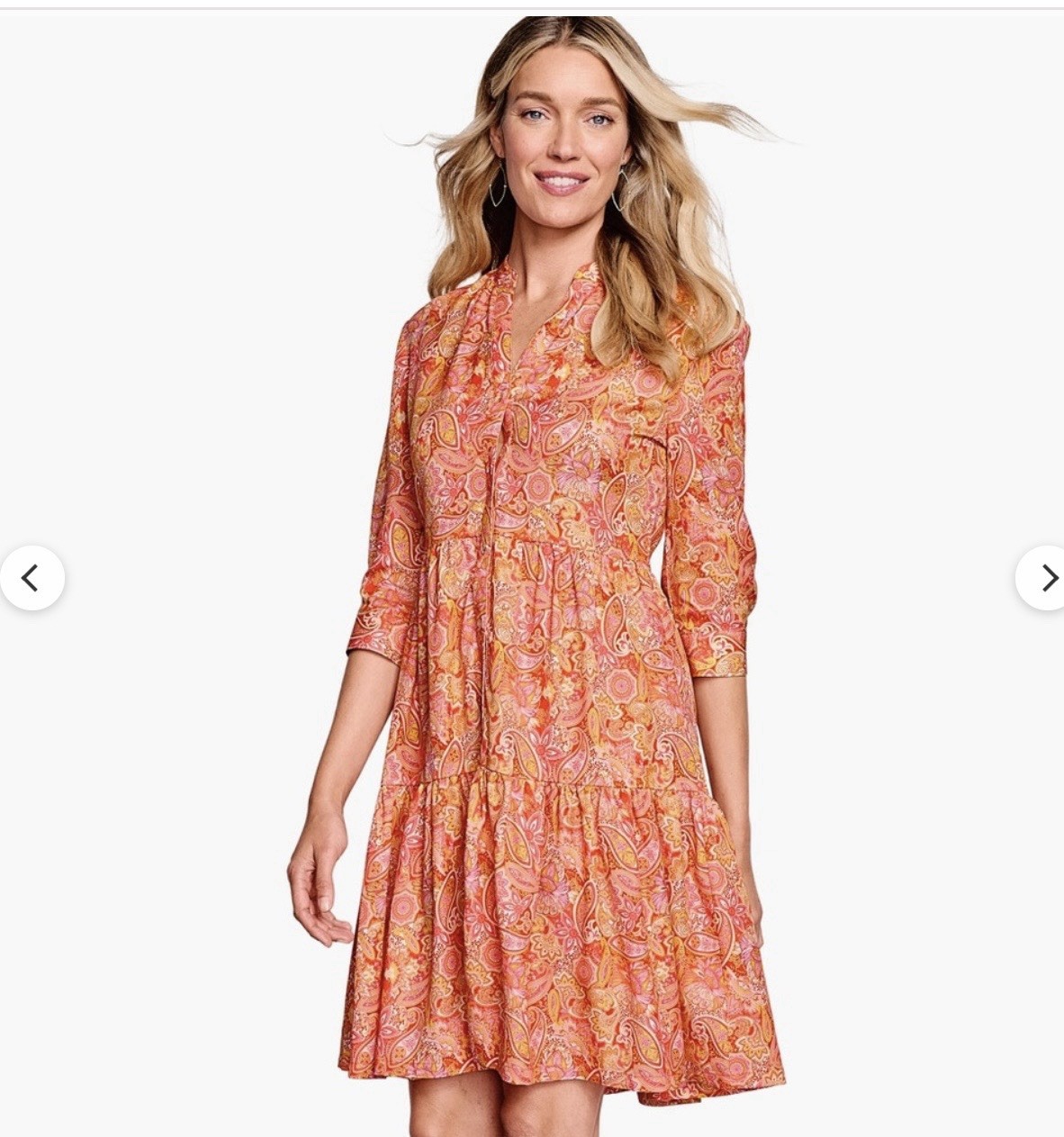 johnston murphy Small Paisley Print Tiered 3/4 Sleeve Dress