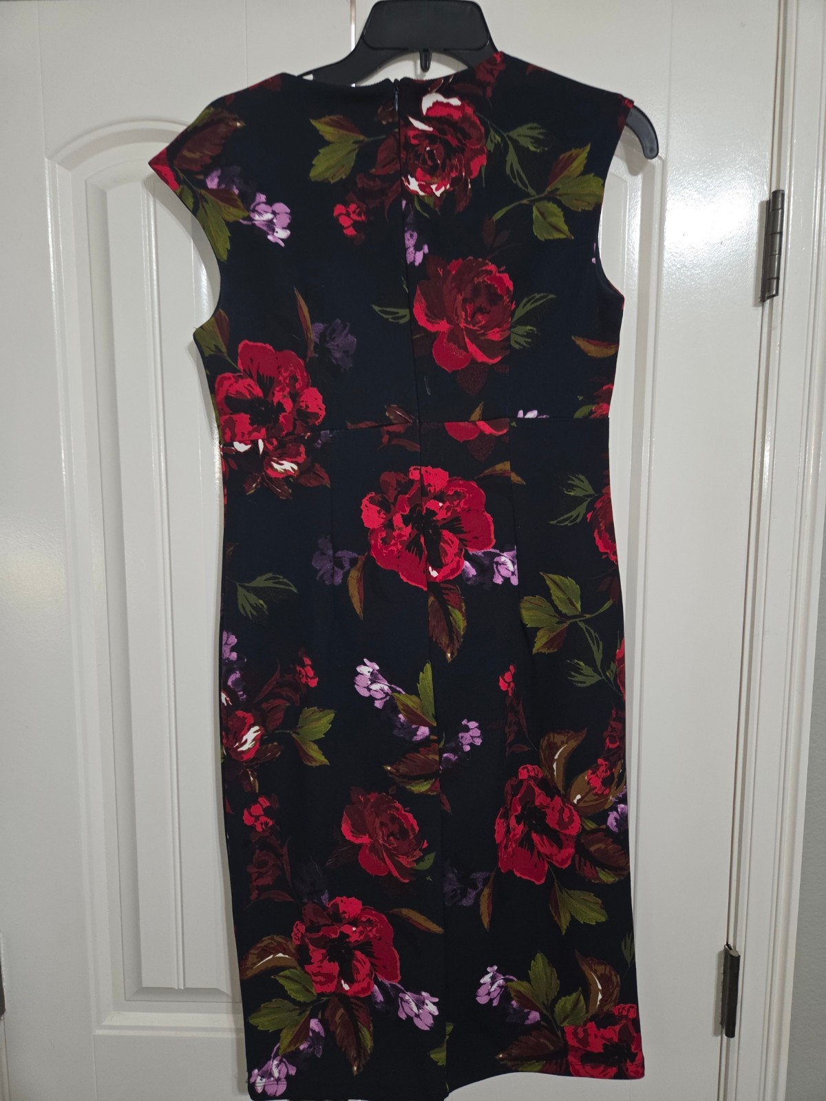 Enfocus Studio Floral Sheath Dress Size 6 Navy Red Rose Print Career Cocktail