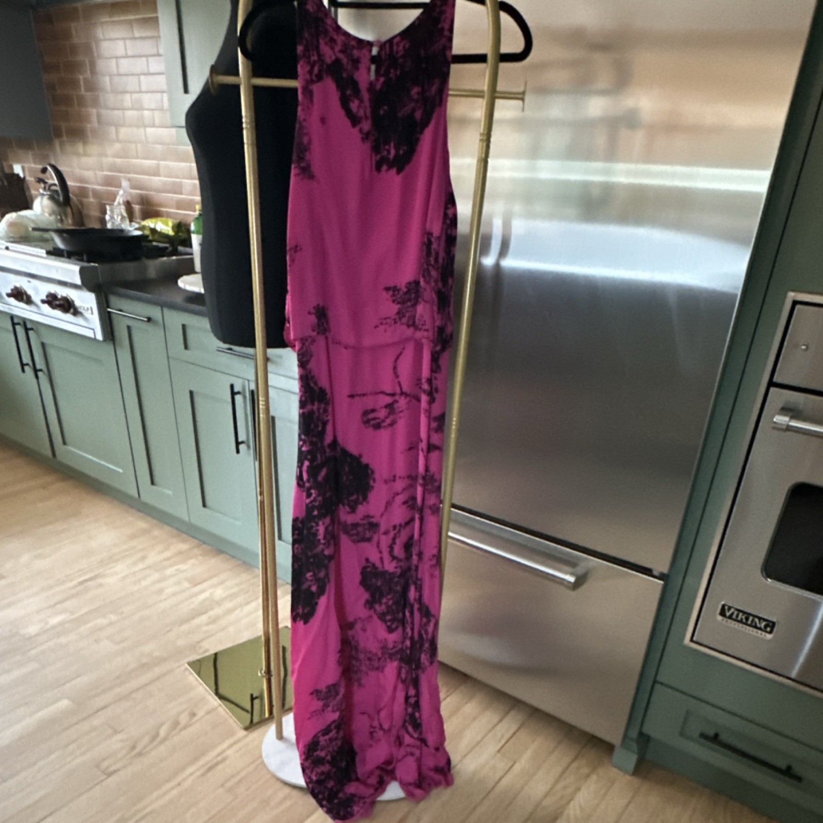 Halston Heritage Hot Pink and Black Sleeveless high low Dress Scoop Neck M