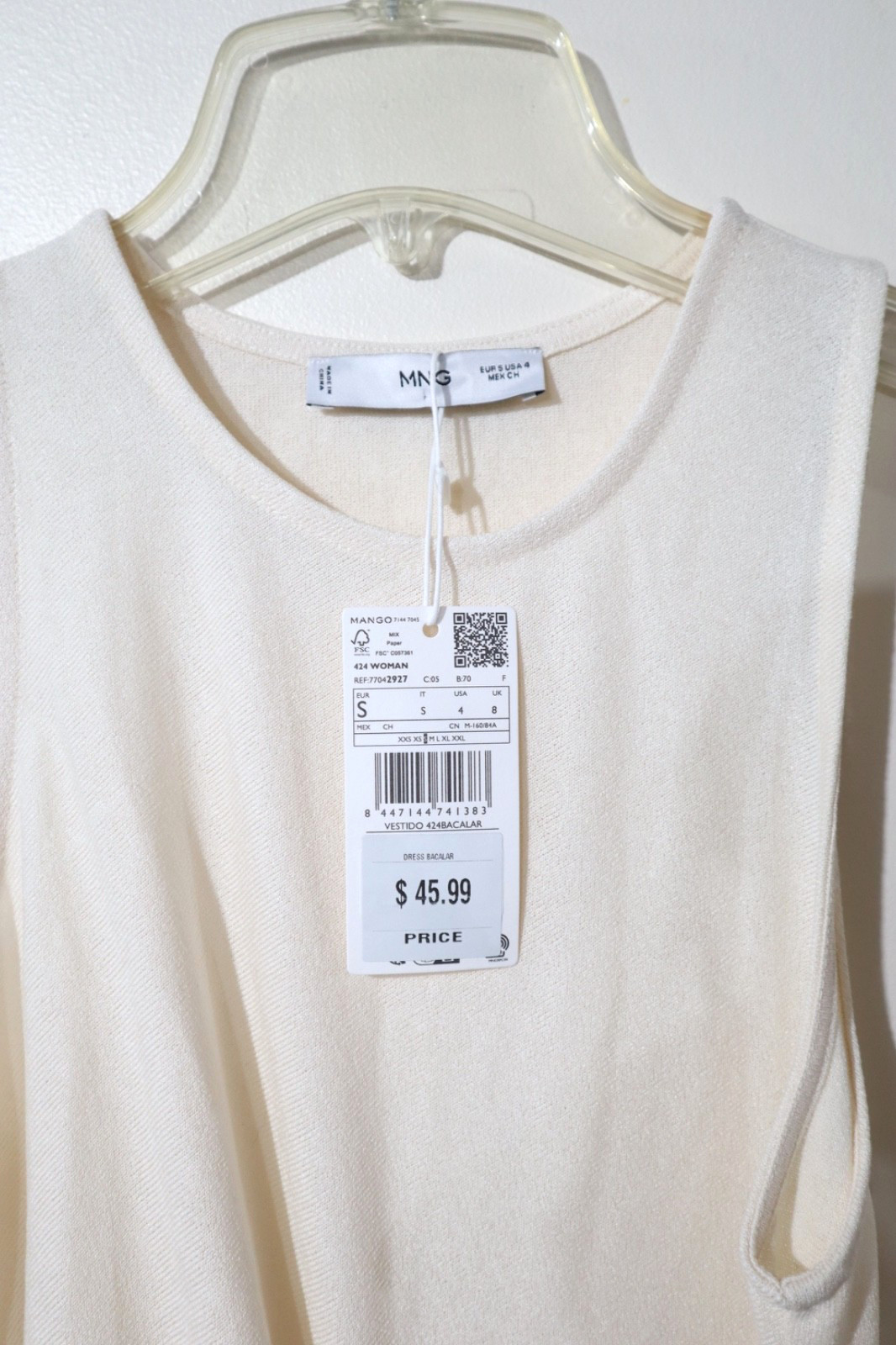 MANGO MNG Women’s BACALAR Tie Waist Knit Dress size US 4 EUR S