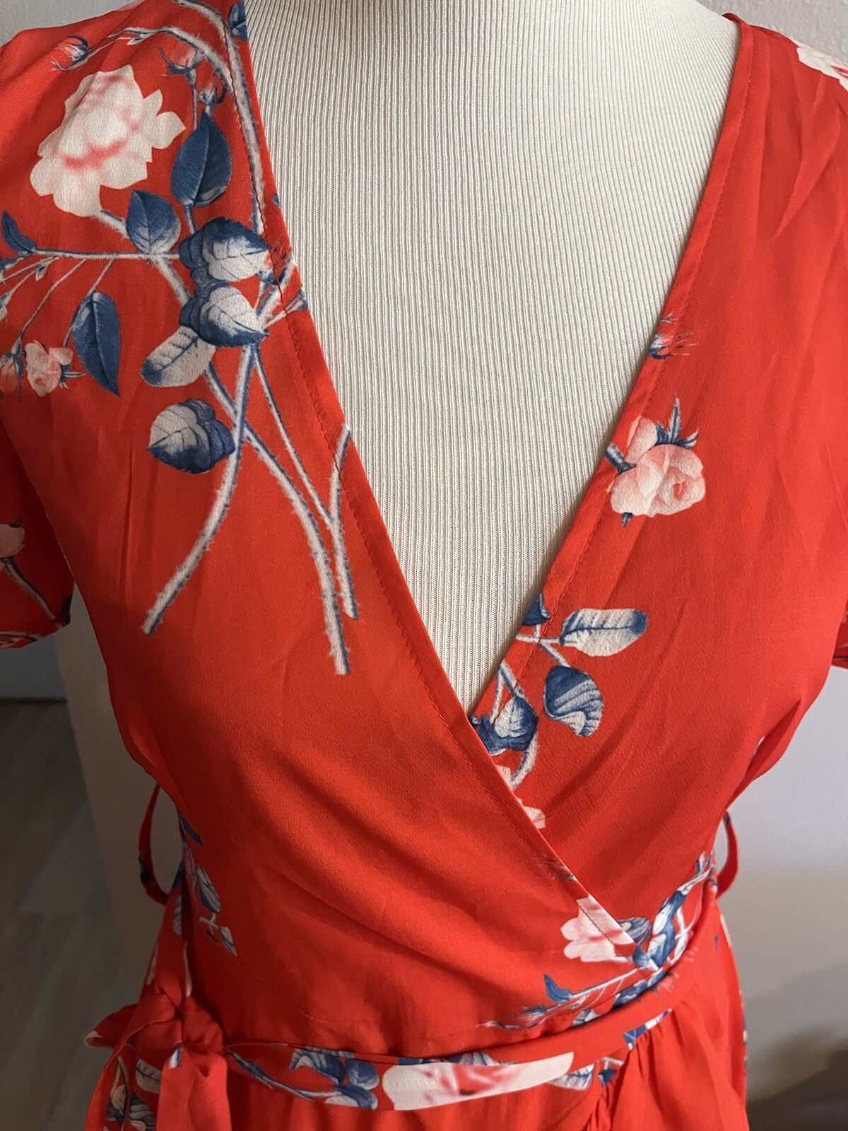 Locryz Women Small Dress Mini Wrap Cottagecore Blaze Orange Floral Romantic