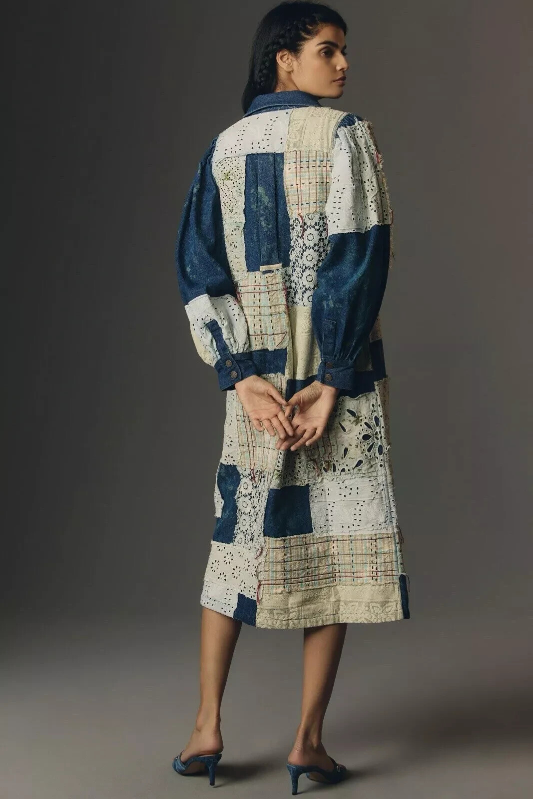 NWT Anthropologie Denim Patchwork Oversized Shirt Dress Distressed Size XS $228