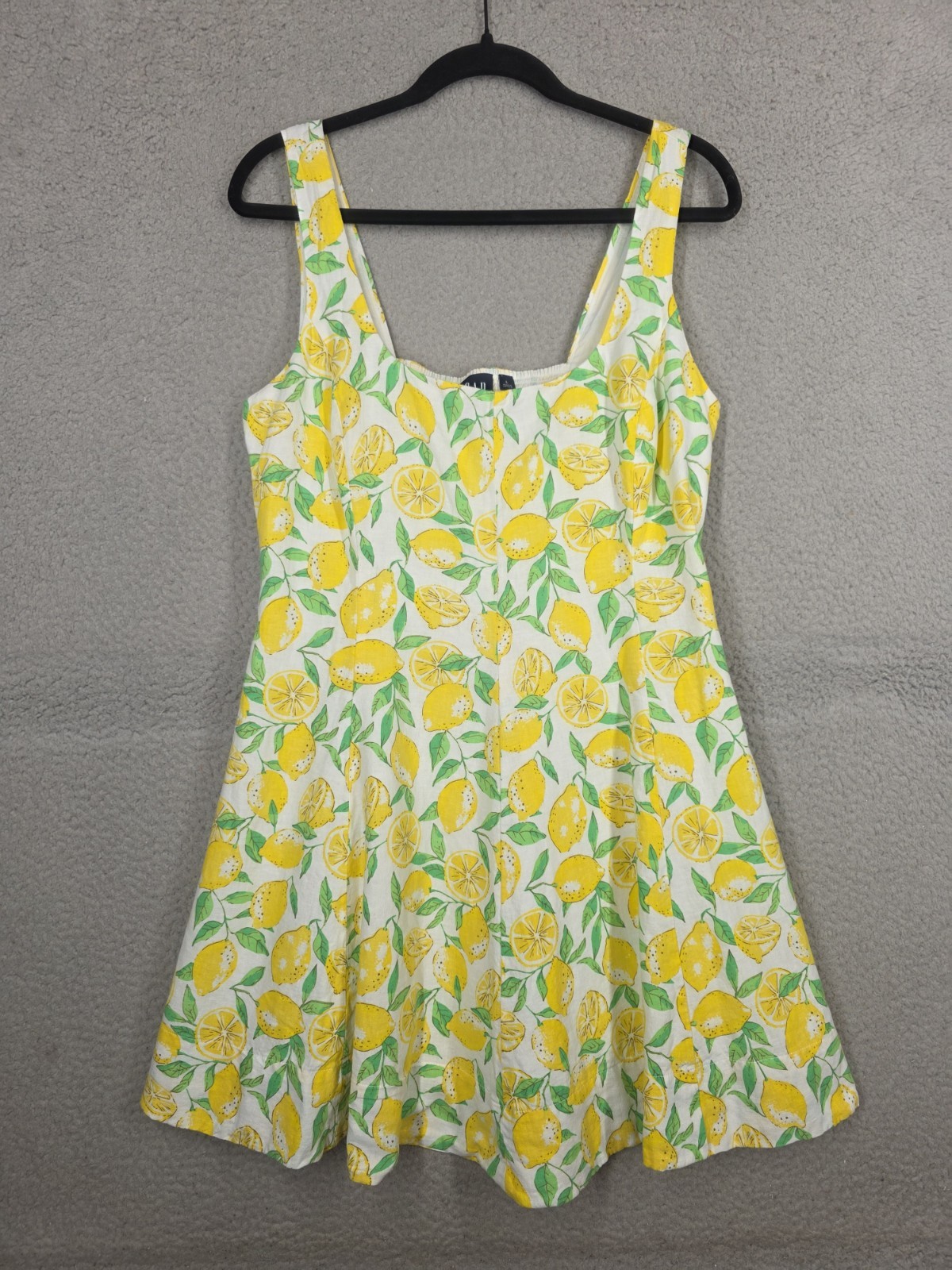 Lemon Print Dress L Large Gap Linen Blend Summer Mini Dress Sundress Yellow