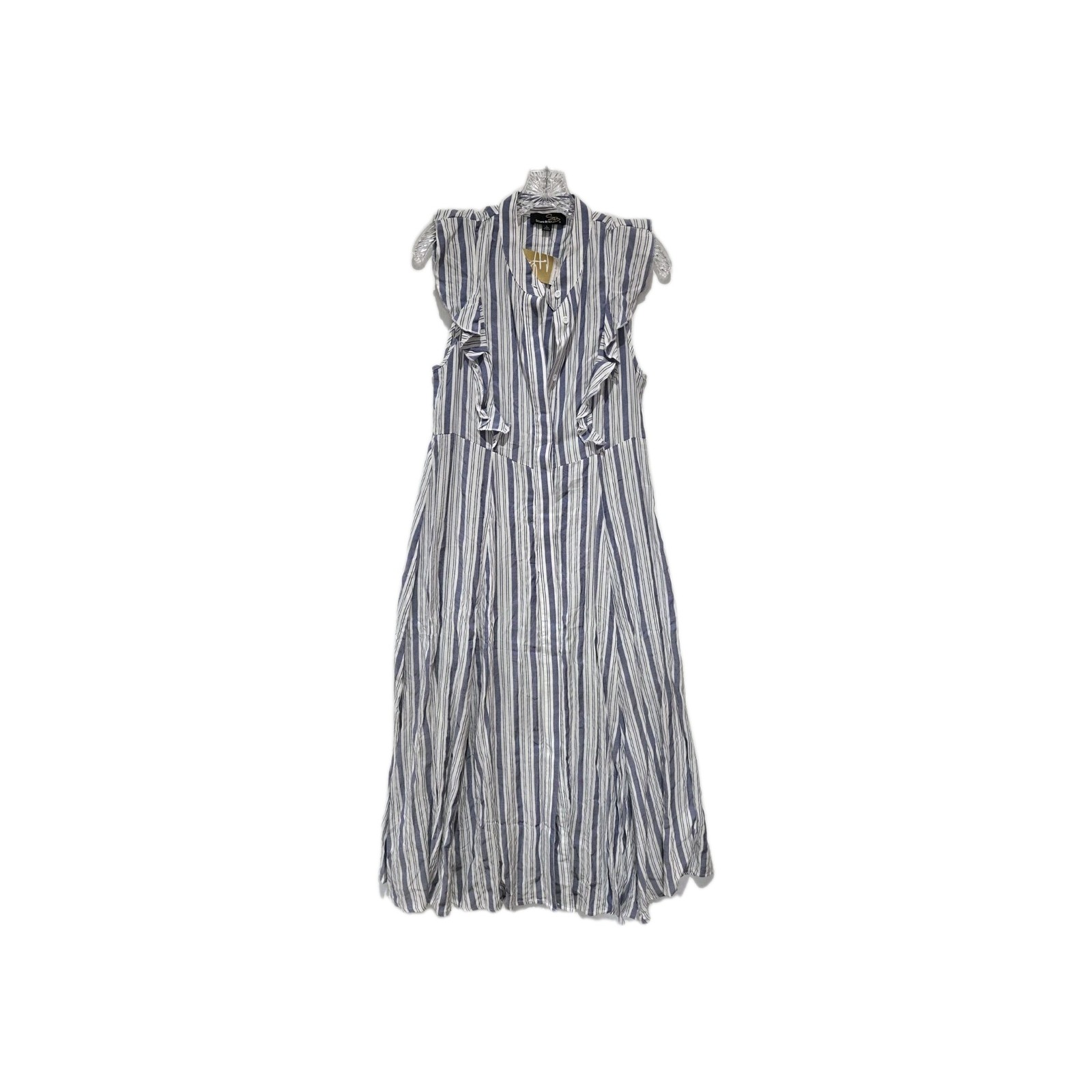 Button Down Dress Blue Stripe Size Large Nwt Short Sleeve By Suzanne Betro