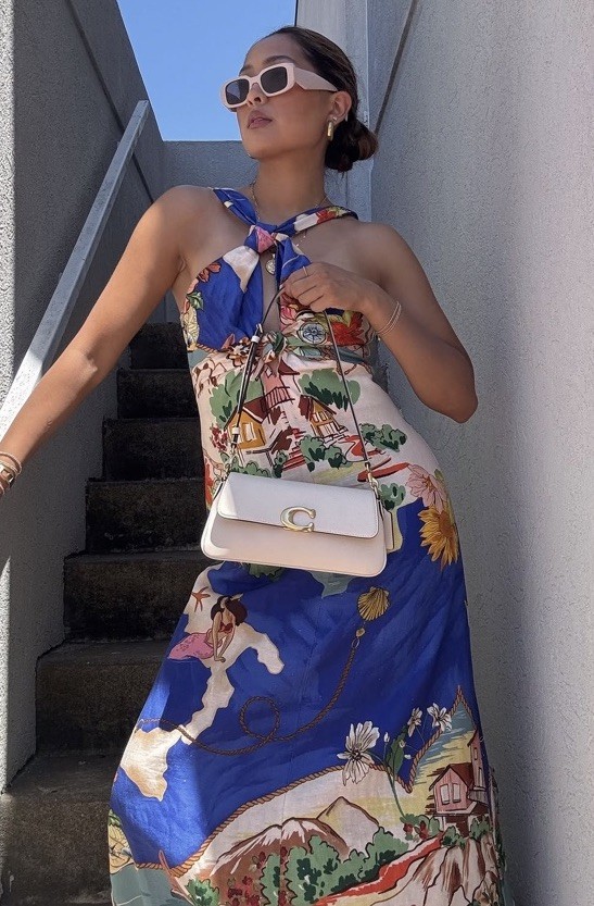 Antonio Melani Sz 16 Bronwyn Ocean Print Linen Blend Halter Neck Maxi Dress NWT