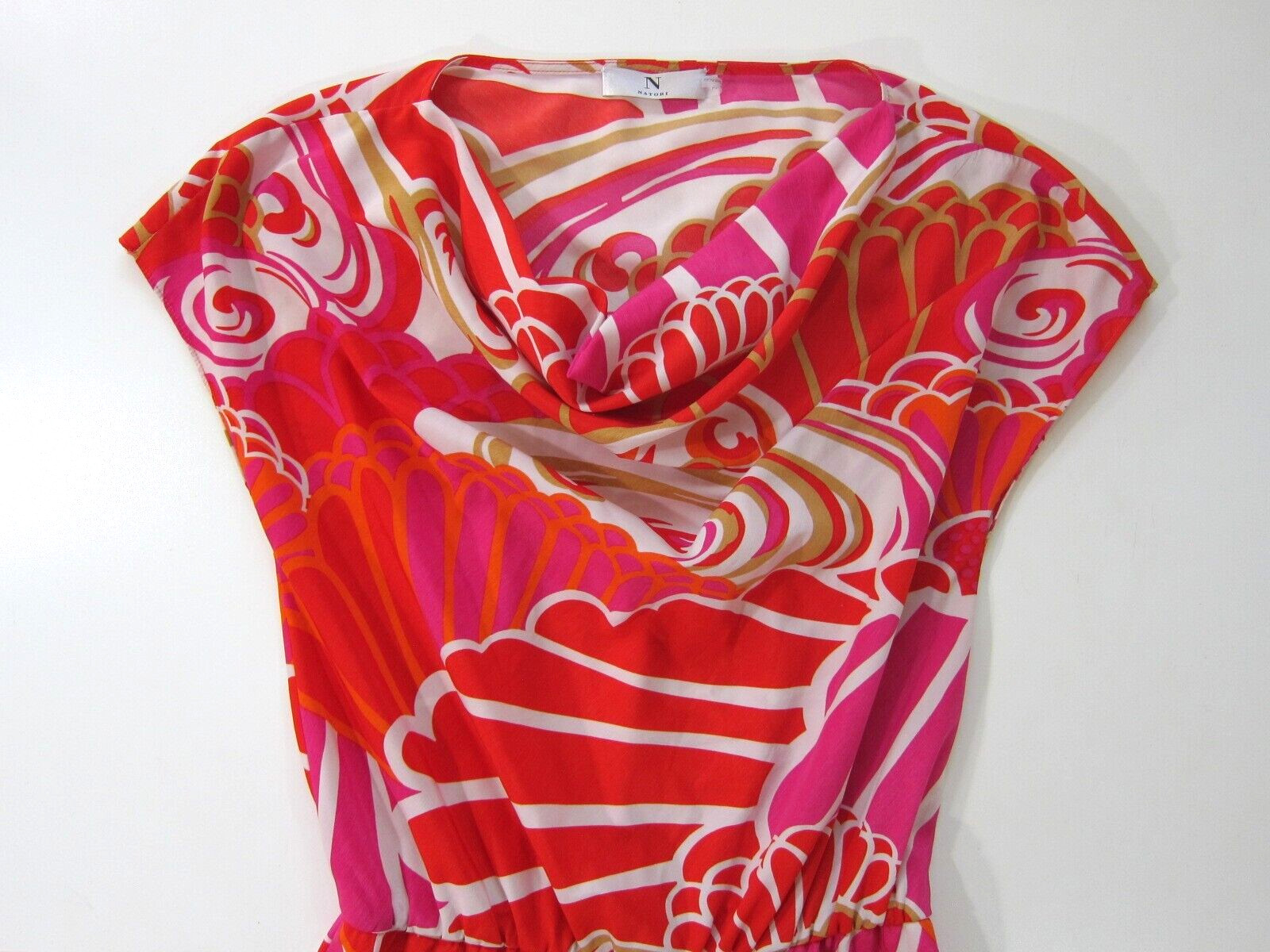 Natori Pink Orange White Geometric Cap Sleeve Tent A-Line Sheath Tunic Dress S