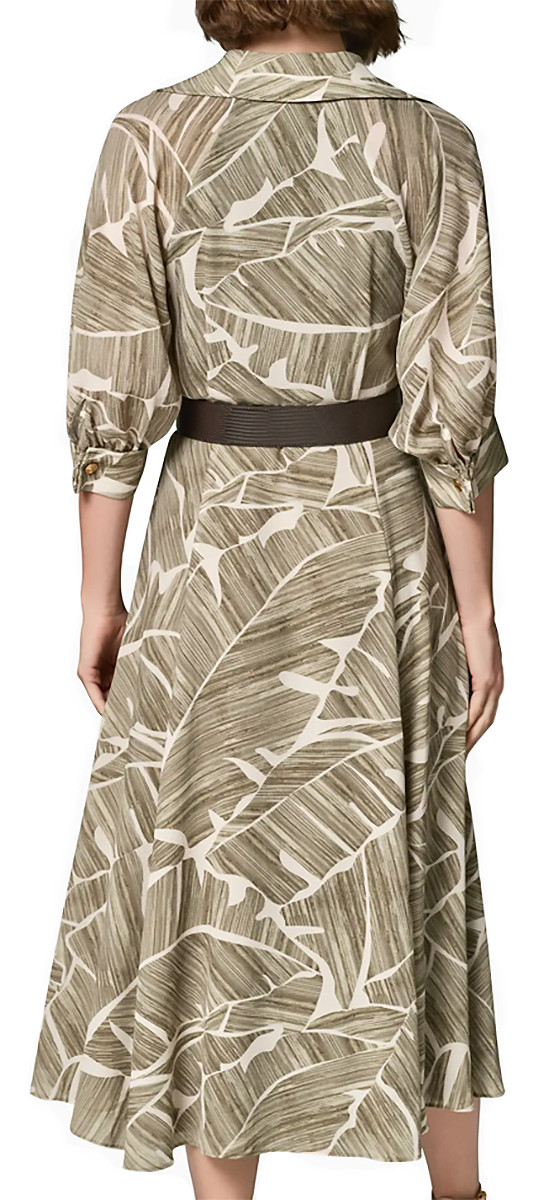 NWT Donna Karan NY Leaf Print Collared Belted Lined Shirt Dress, 8, Olive, $199