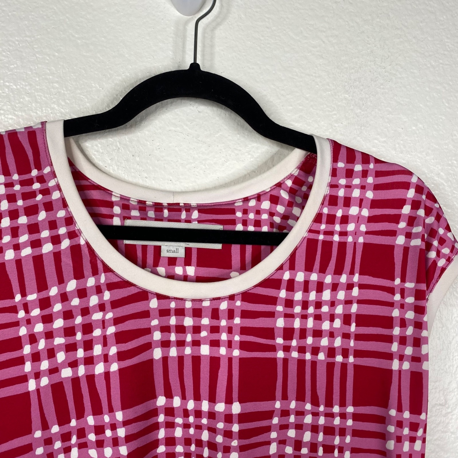 Lesley Evers Retro Mod Stretch Plaid Preppy Pockets Dress Pink White Size S
