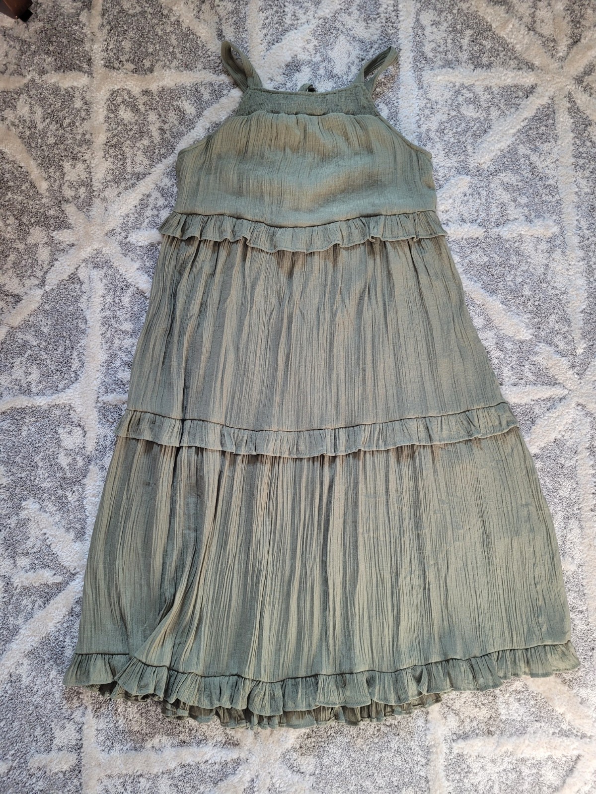 Blu Pepper Size L Mint Green Ruffle Layered Thin Strap Dress with Tie in Back