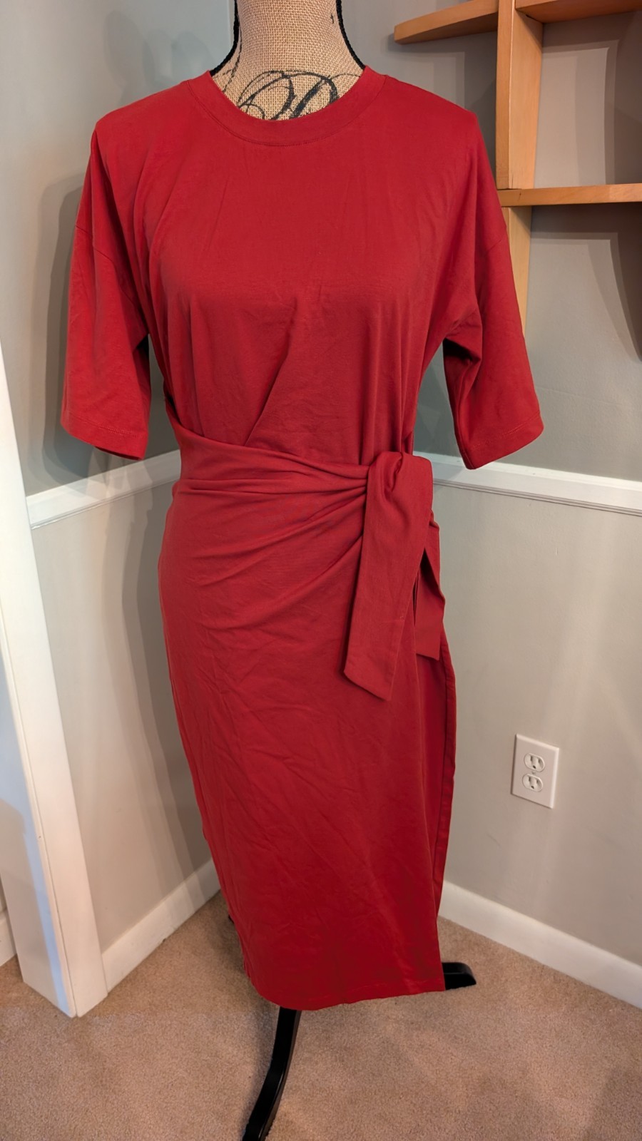 Modern Citizen Noa Organic Cotton T-Shirt Wrap Red Dress Minimalist Sz L