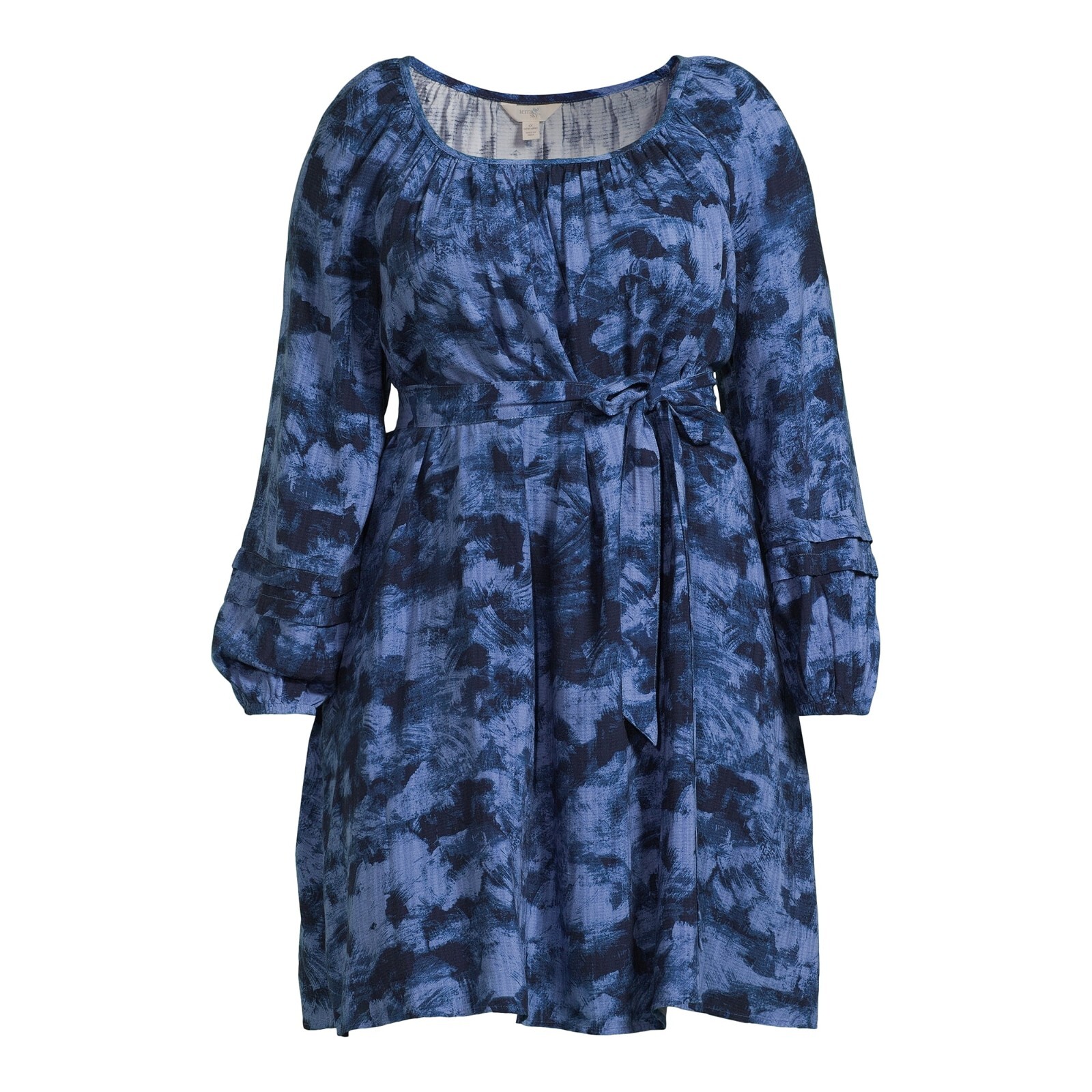 Terra & Sky Shirred Mini Dress Boho Paisley/Blue Comet etc. Sizes 0X, 2X,3X & 4X