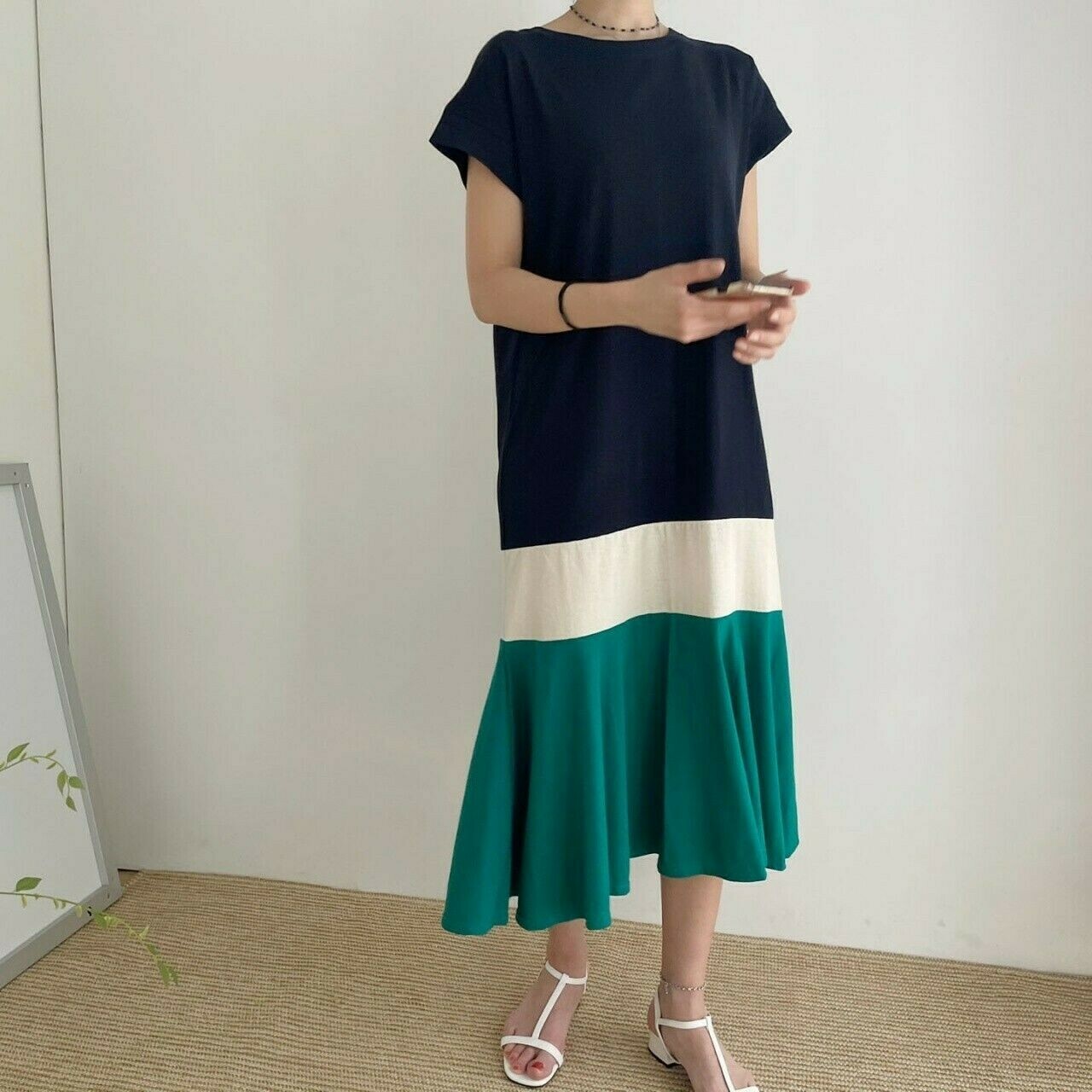 Women Korean Style Summer Beach Casual Crew Neck Long Maxi Shirt Dress 2022