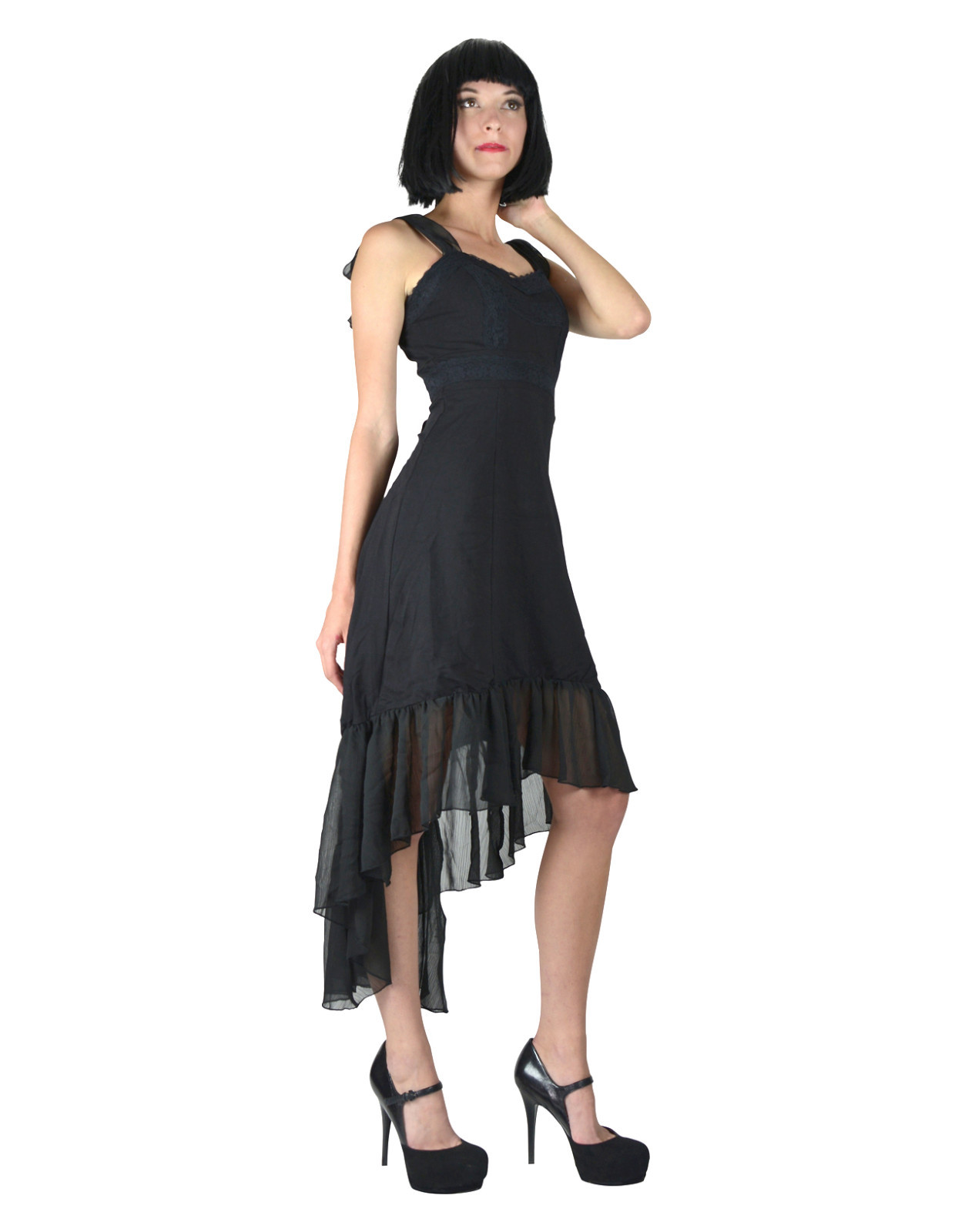 TRIPP NYC GOTHIC VAMPIRE WITCH GOTH PROM BLACK SEXY HI LOW DRESS CE4381