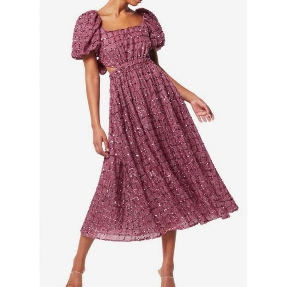 Elliatt Aubree Puff Sleeve Sequin Metallic Midi Dress Size XS