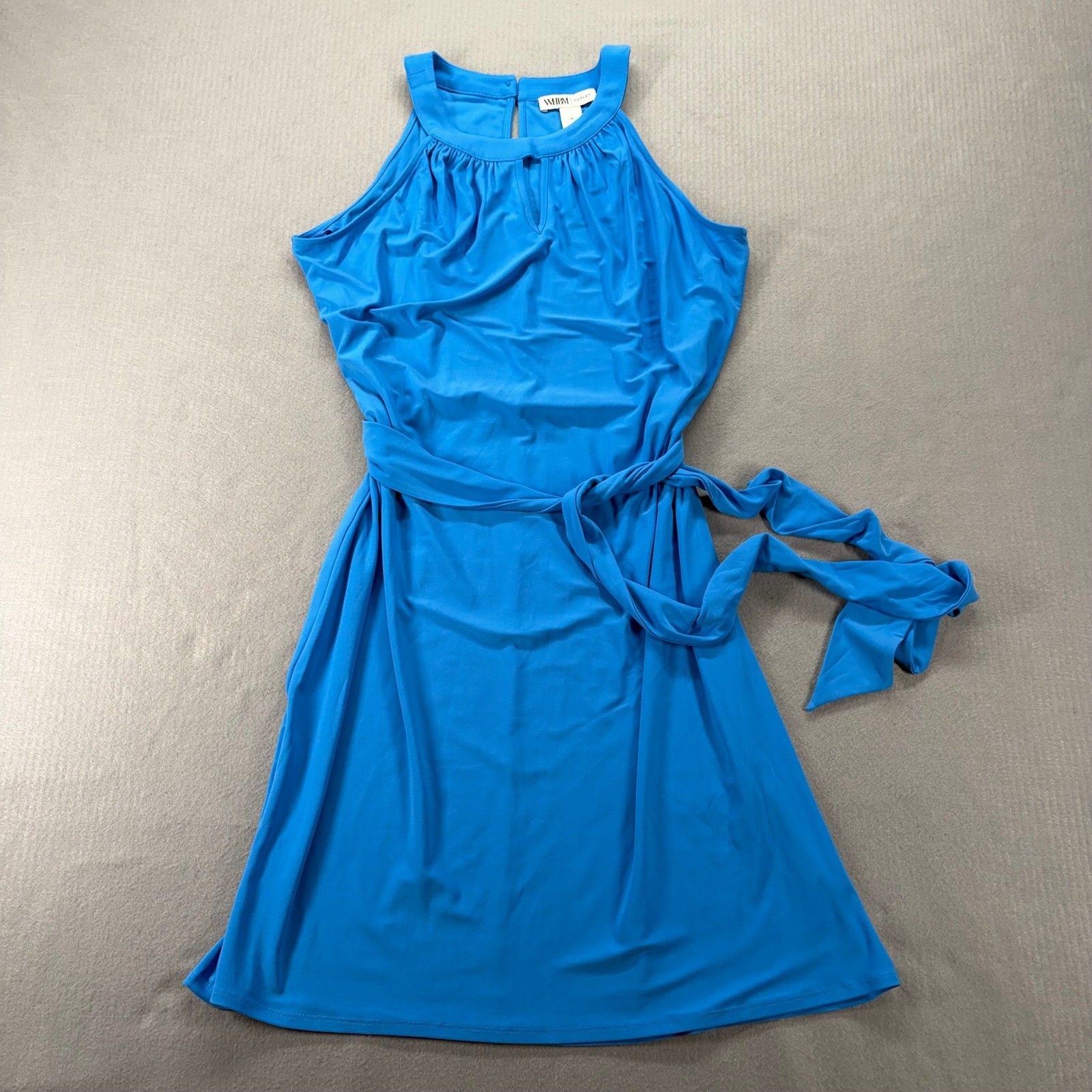 WHBM Keyhole Halter Dress Womens Medium Isla Blue Belted Sleeveless 570367244