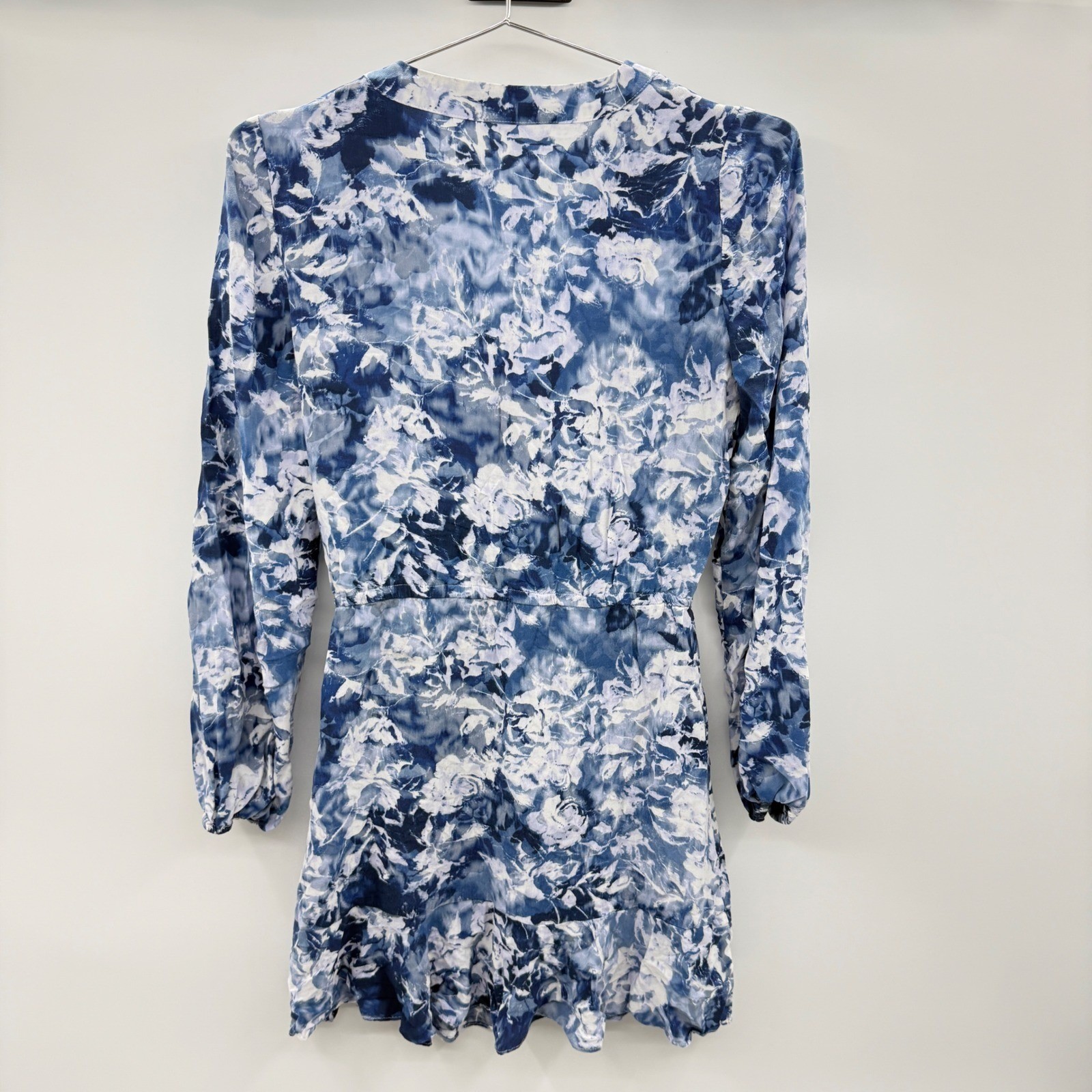 Madewell Blue White Floral Print V Neck Button Tie Waist Mini Dress Size 00