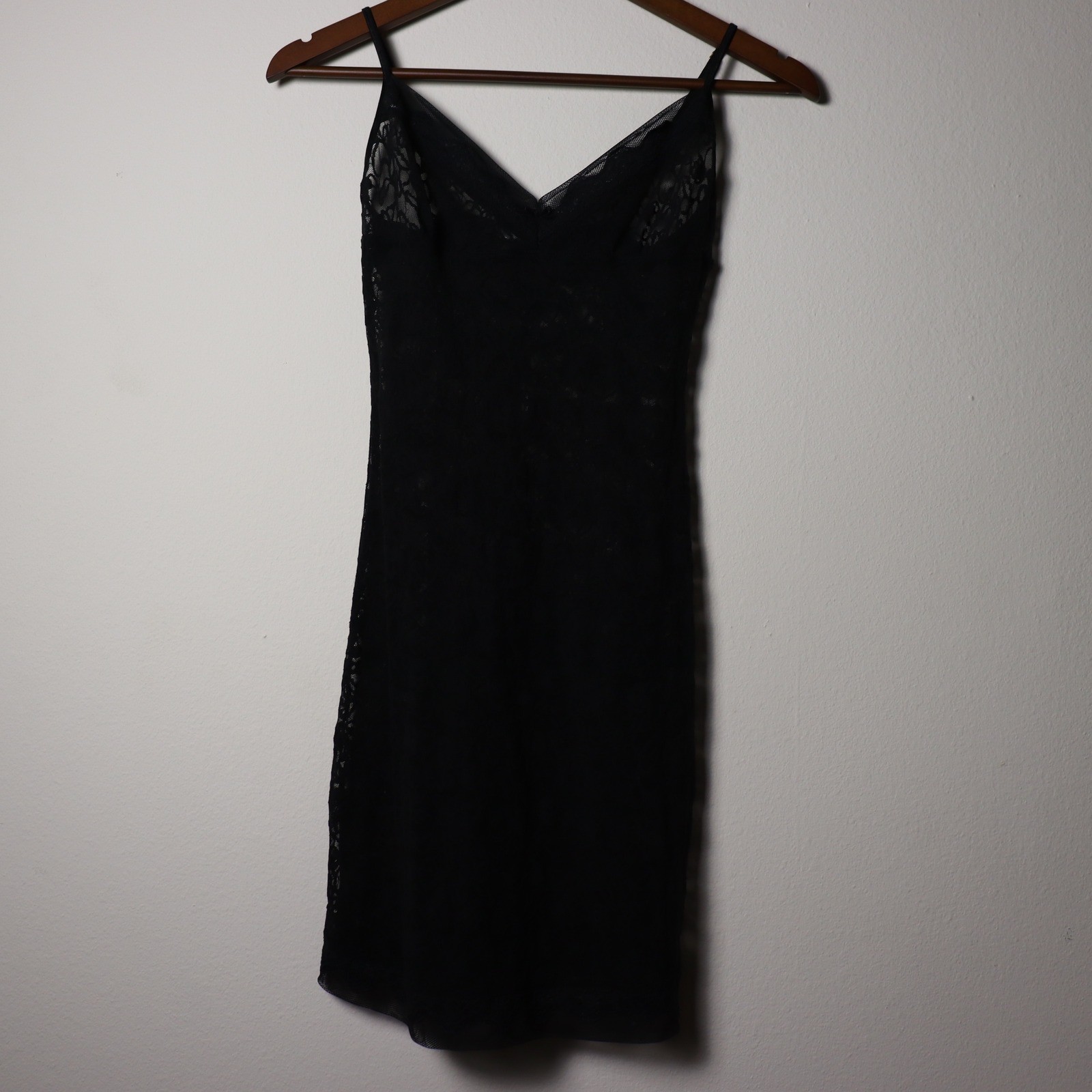 Black Floral Lace Slip Dress V-Neck Spaghetti Strap Sheer Mini Lingerie Dress