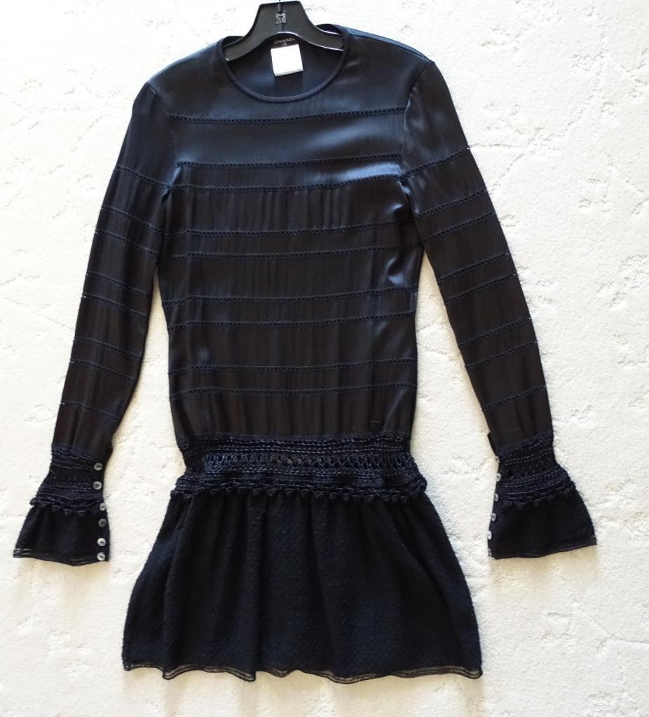 Chanel Black 03A Long Sleeve Mini Mohair Nylon Rayon Wool Dress SZ 40