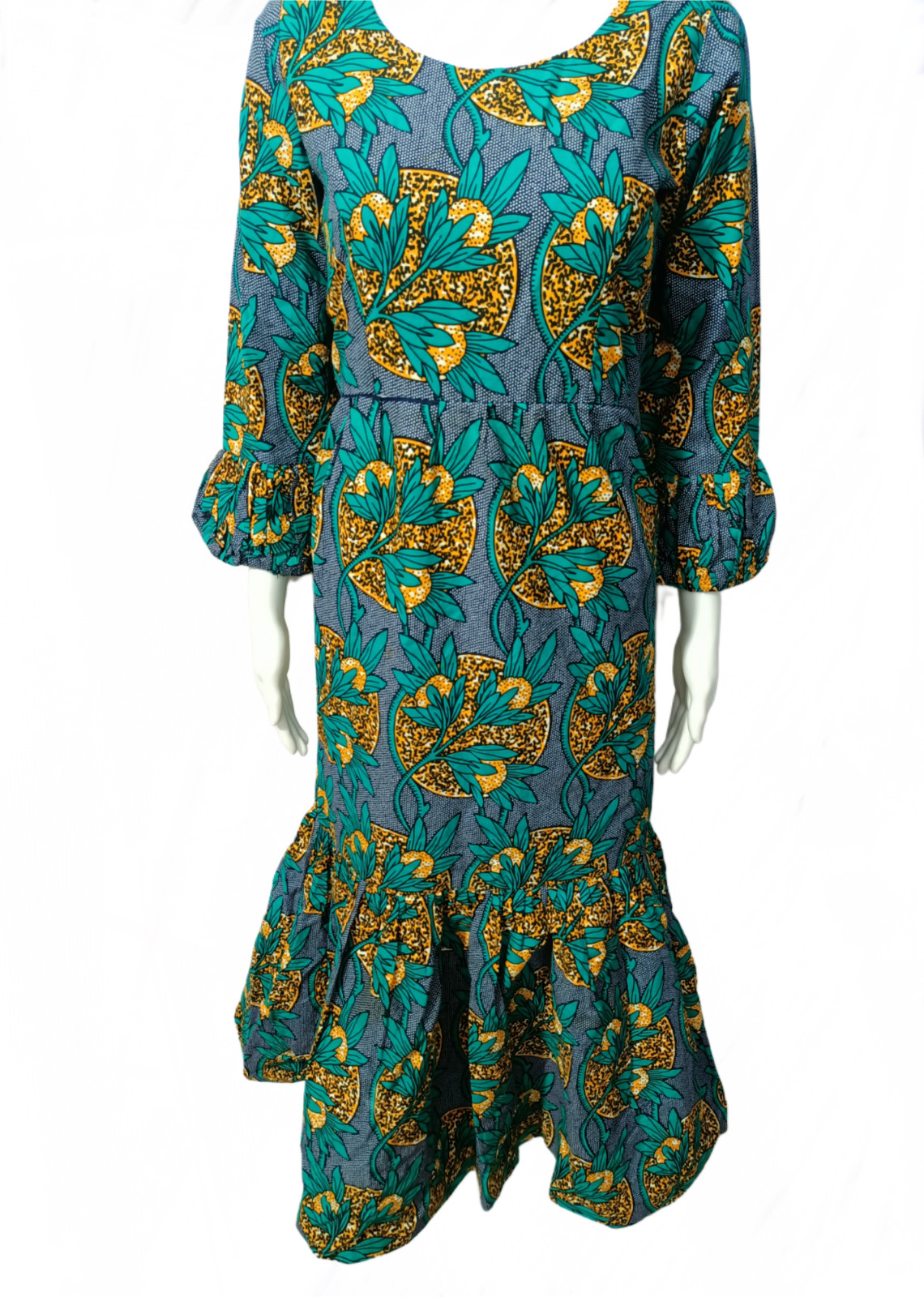 Rare Find African Mermaid Dress Medium Multicolor Midi Length Elegant Pre-Loved