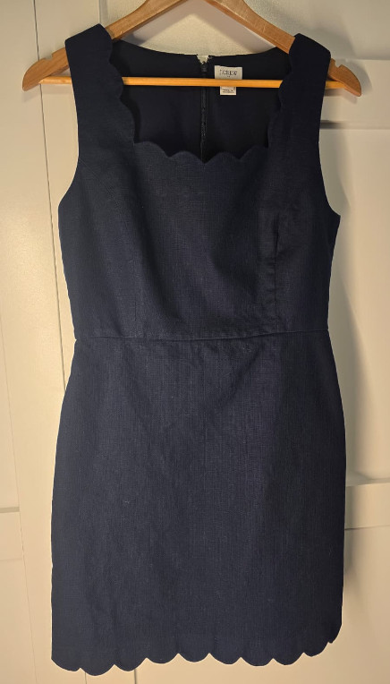 J.Crew Womens 8 Navy Scalloped Sheath Dress Sleeveless Cotton Career Office