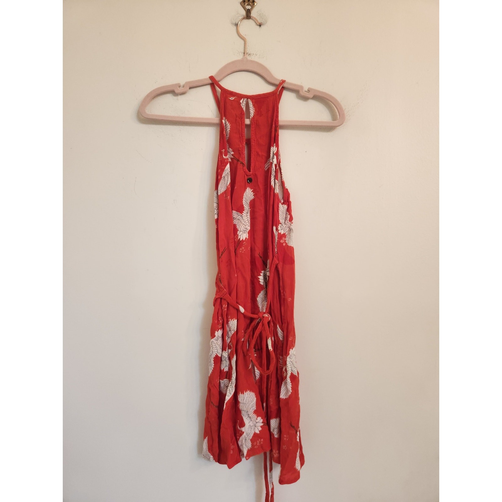 Billabong Red Bird Print Wrap Dress Surfer Girl Beachy Red XS