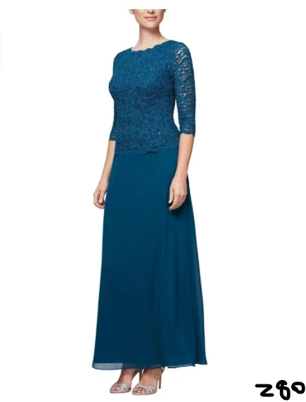Alex Evenings Peacock Blue Mock Two Piece Sequin Lace Chiffon Gown Size 16W $229