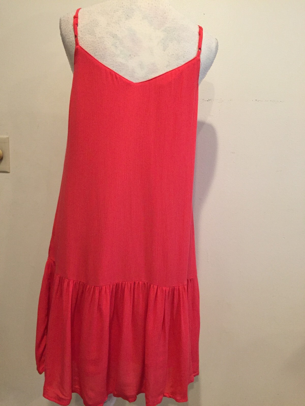 Maurice Tunic Dress, Medium, Adjustable Spaghetti Straps, Orange, lined, ruffle