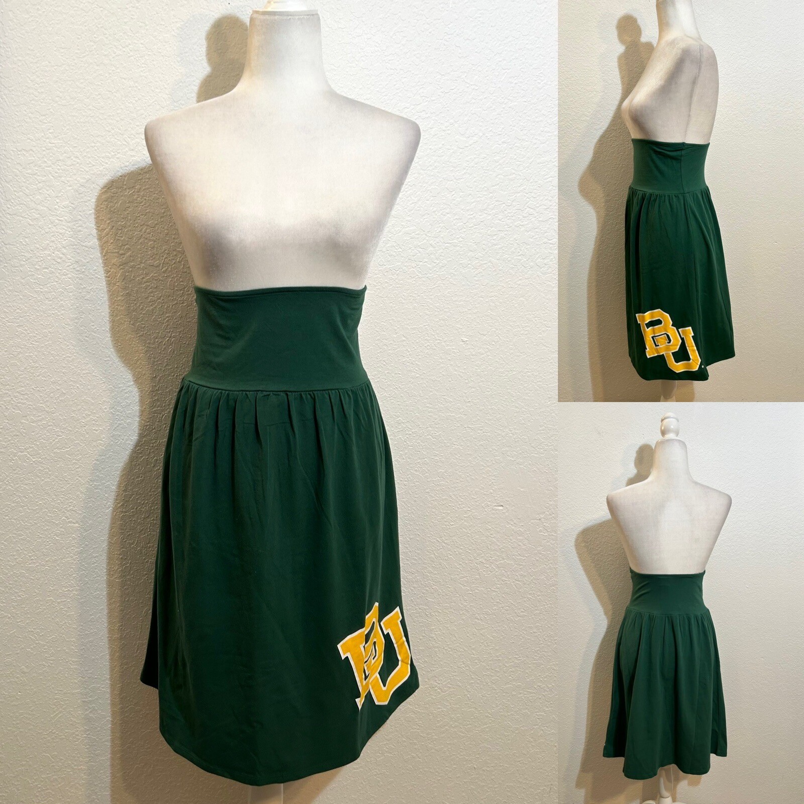 NWT Green Baylor University Convertible Dress/Skirt Wm Sm Strapless Pull On Mini