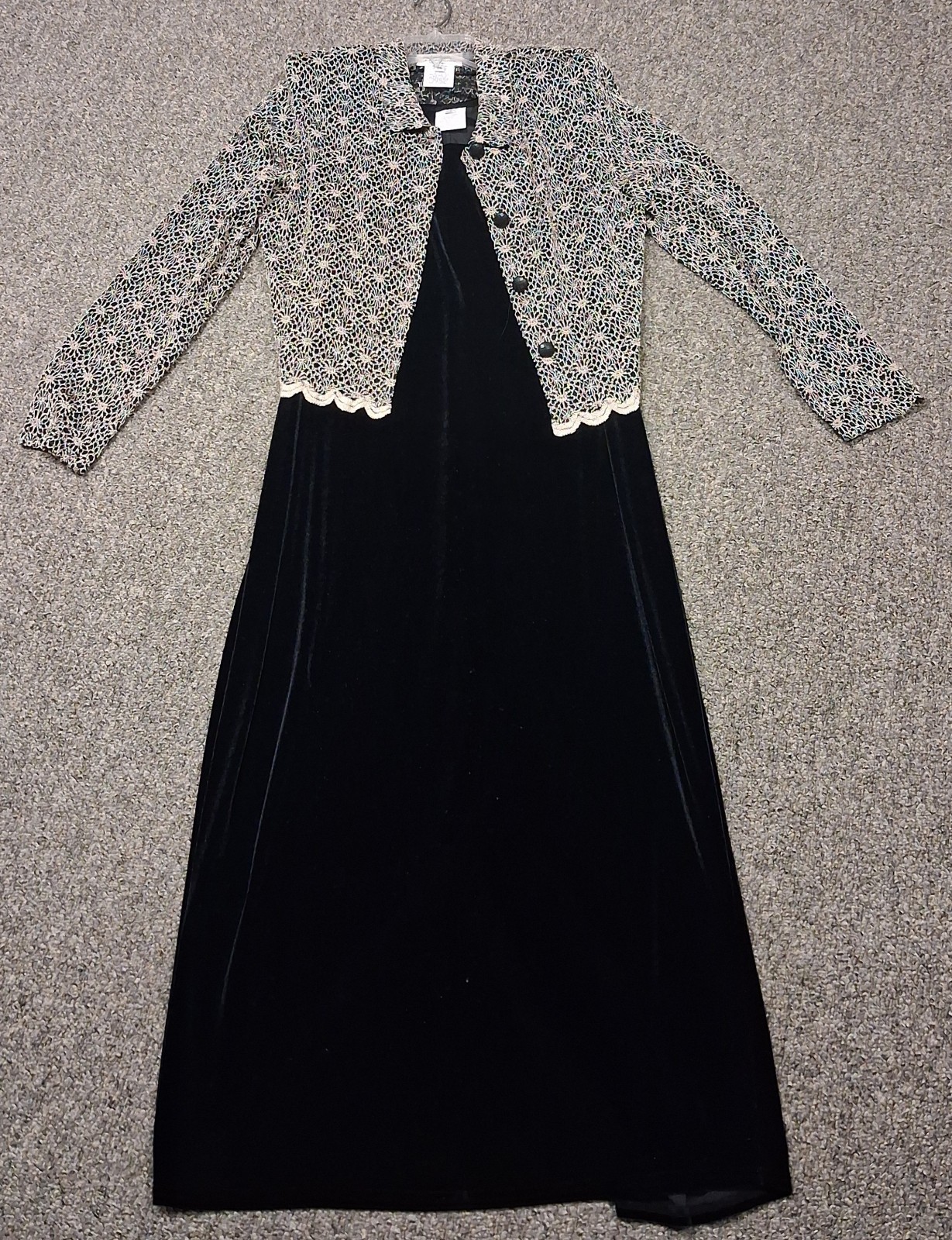 Miss Dorby Women’s Size 14 2-Piece Set Black Dress with Gold Sheer Jacket