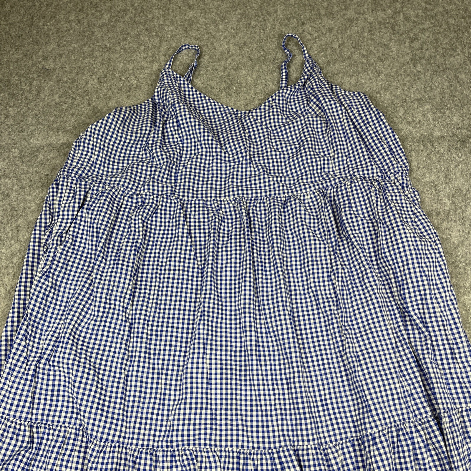 Old Navy Blue White Gingham Tiered Cami Dress XXL Pockets Long Sundress
