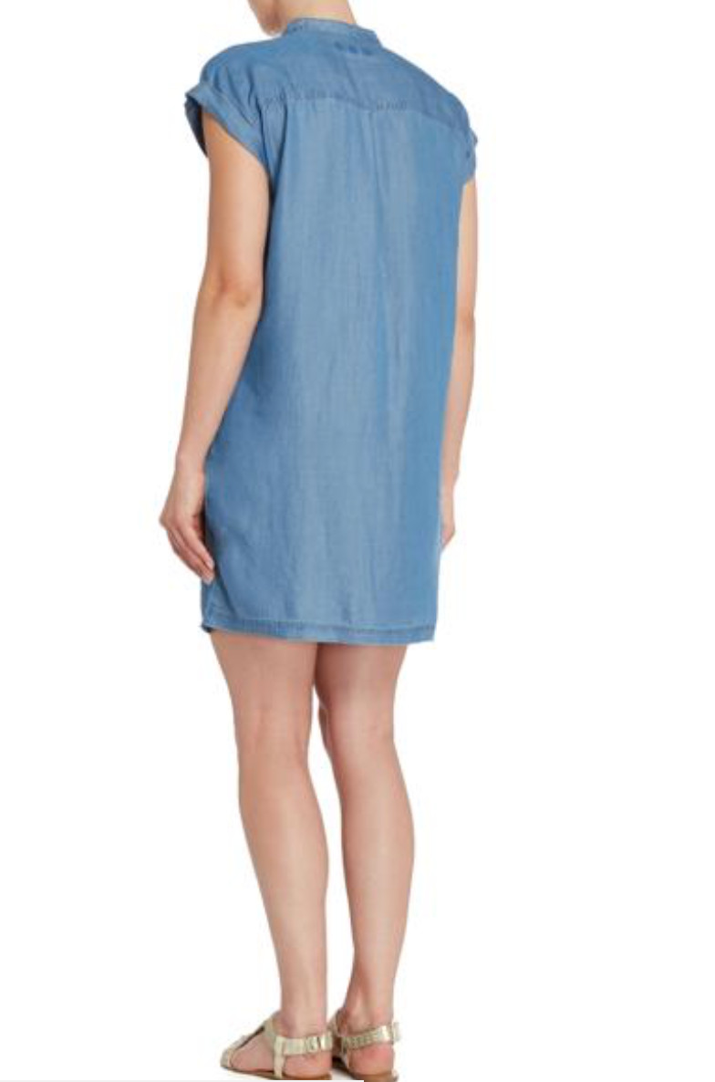 MICHAEL KORS BLUE CHAMBRAY DENIM LACE-UP SHIFT DRESS SIZE LARGE RRP £175.00 VGC