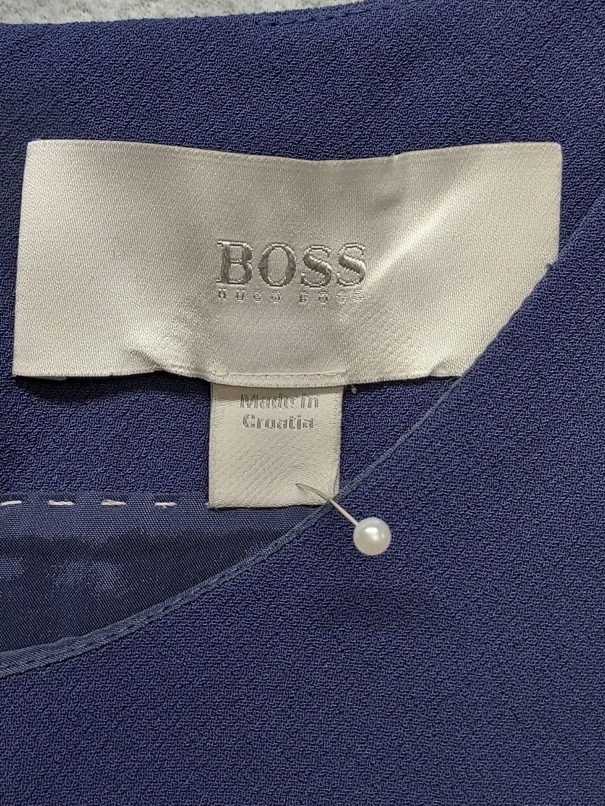 Hugo Boss Women Shift Dress 12 Blue Back Zipper Tie Waist Short Sleeve Cocktail