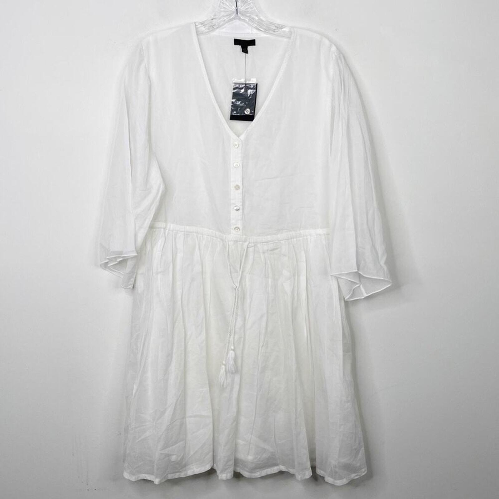NWT ATM Anthony Thomas Melillo White Crinkle Cotton V-Neck Dress Sz. Small