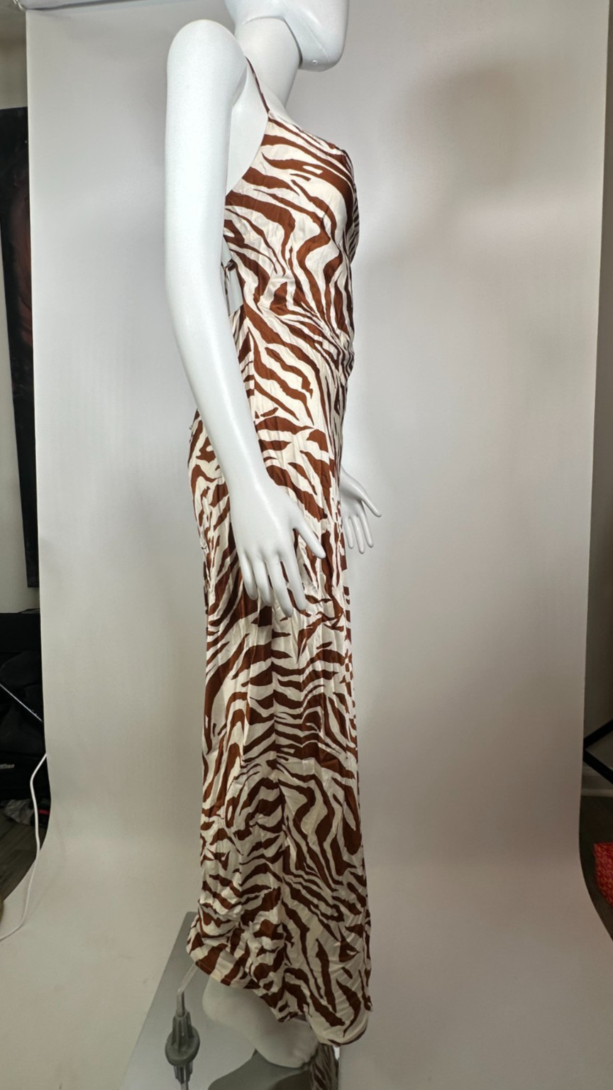 SHEIN Brown Zebra Print Maxi Dress Size Large Y2K Animal Print Slip Dress